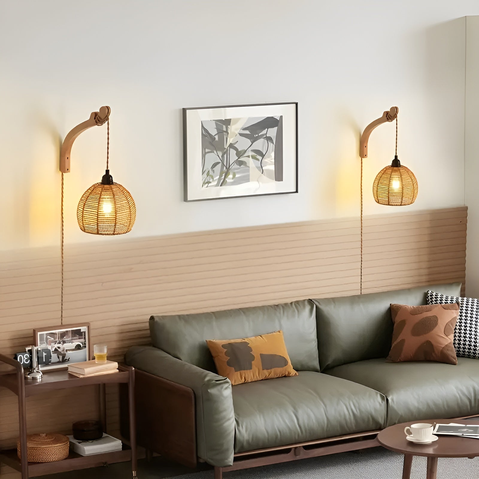 Wandleuchte mit Geflochtenem Lampenschirm – Natürliche Materialien & Rustikaler Charme | Ideal für Schlafzimmer & Flur