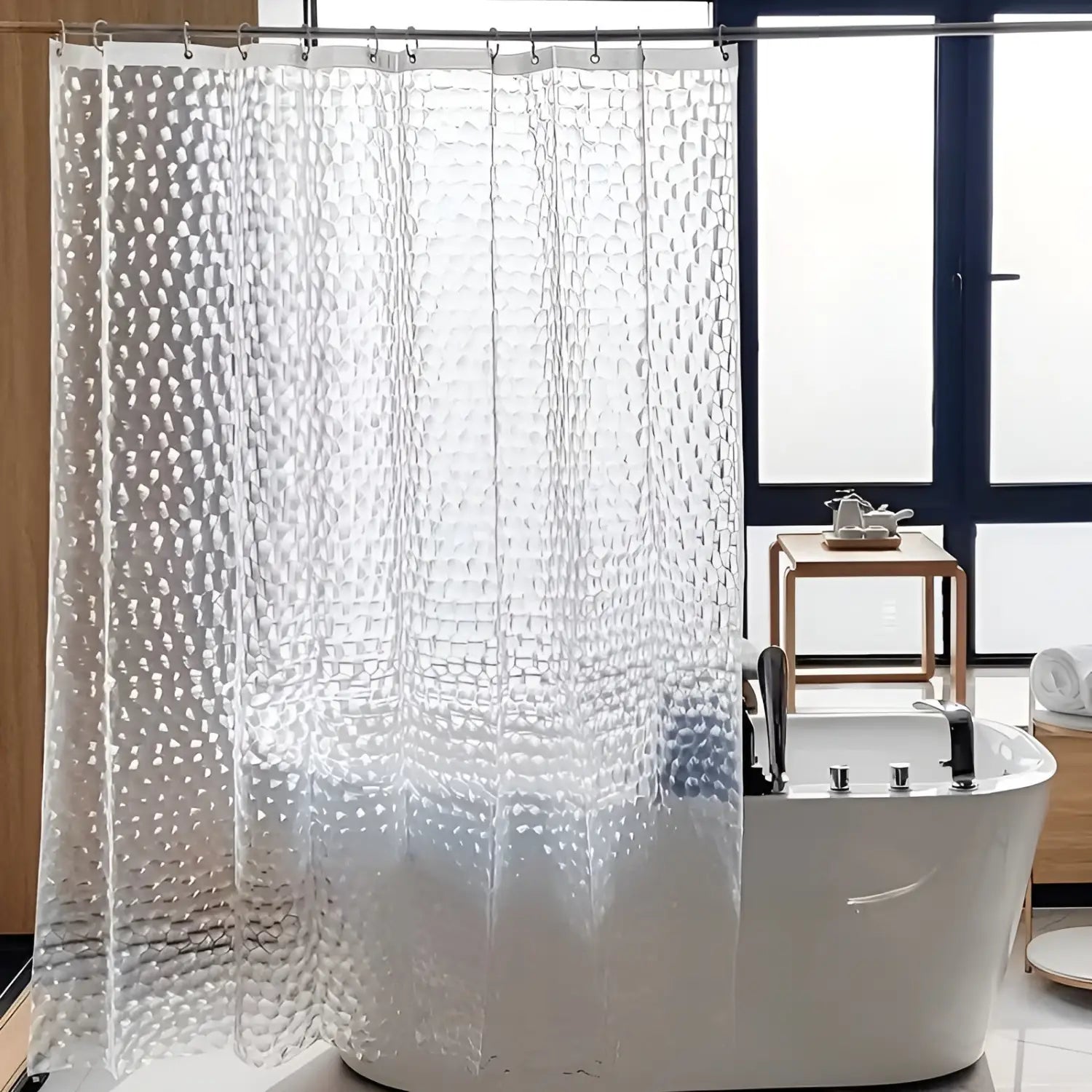 Duschvorhang mit Würfelmuster – Halbtransparent und Pflegeleicht | Moderne Badezimmerdekoration