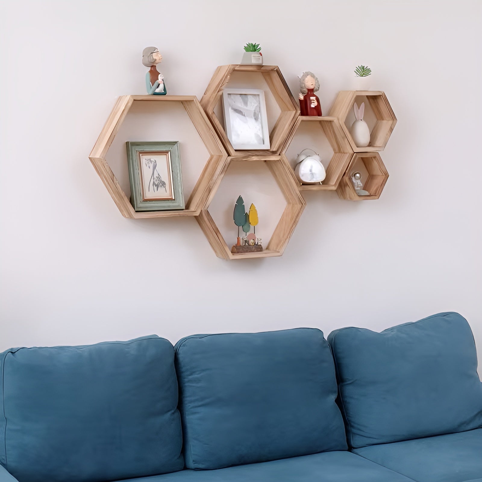 Hexagonale Wandregale (5er-Set) – Schwebendes Design im Landhausstil | Aus Holz Perfekt für Wohnzimmer & Schlafzimmer