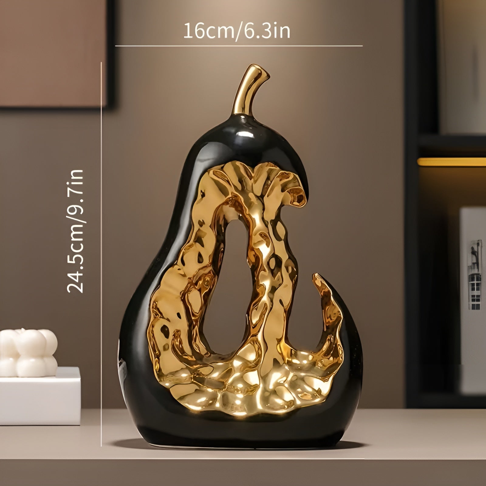 Abstrakte Keramikbirne – Elegante Dekofigur | Hochwertige Wohnaccessoires für Sideboard und Vitrine - Schwarz Groß