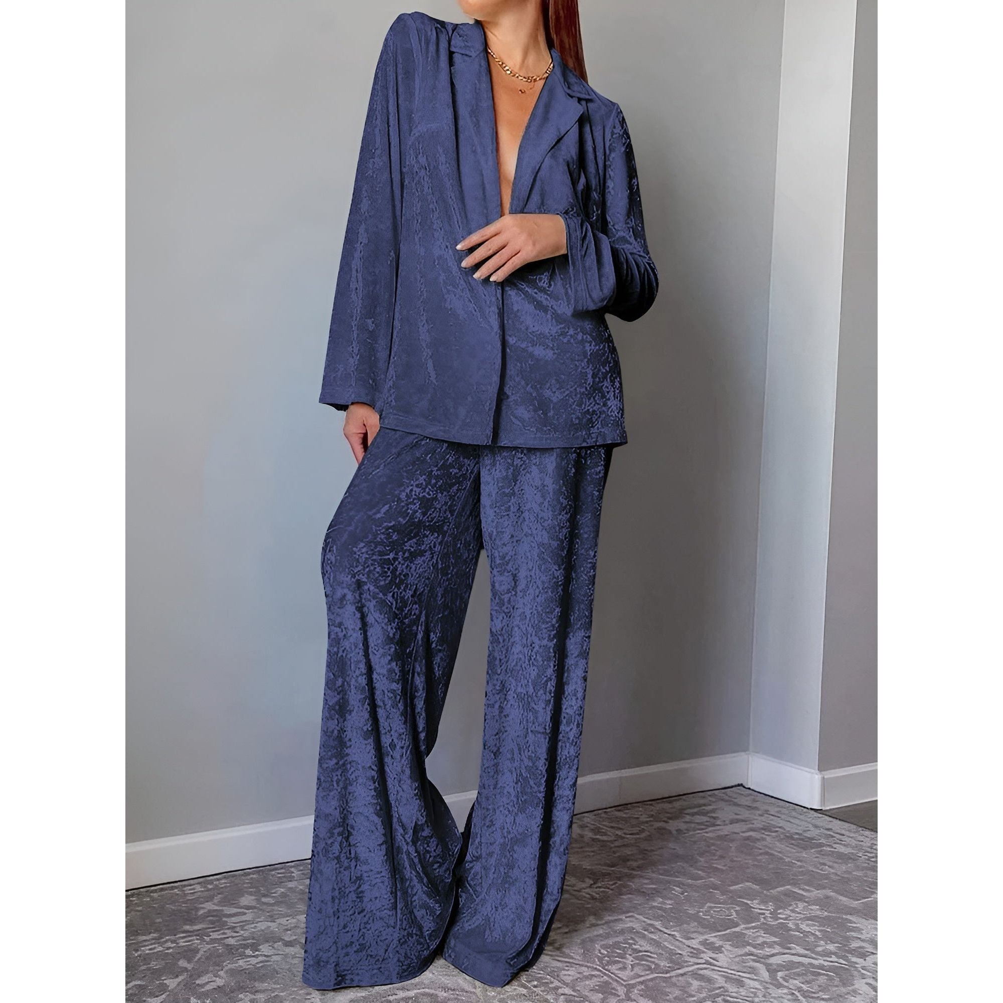 Hailey Pyjama Set - Eleganter Samt Zweiteiliger Hausanzug für Frauen (Langarm + Strickhosen) - Elegare