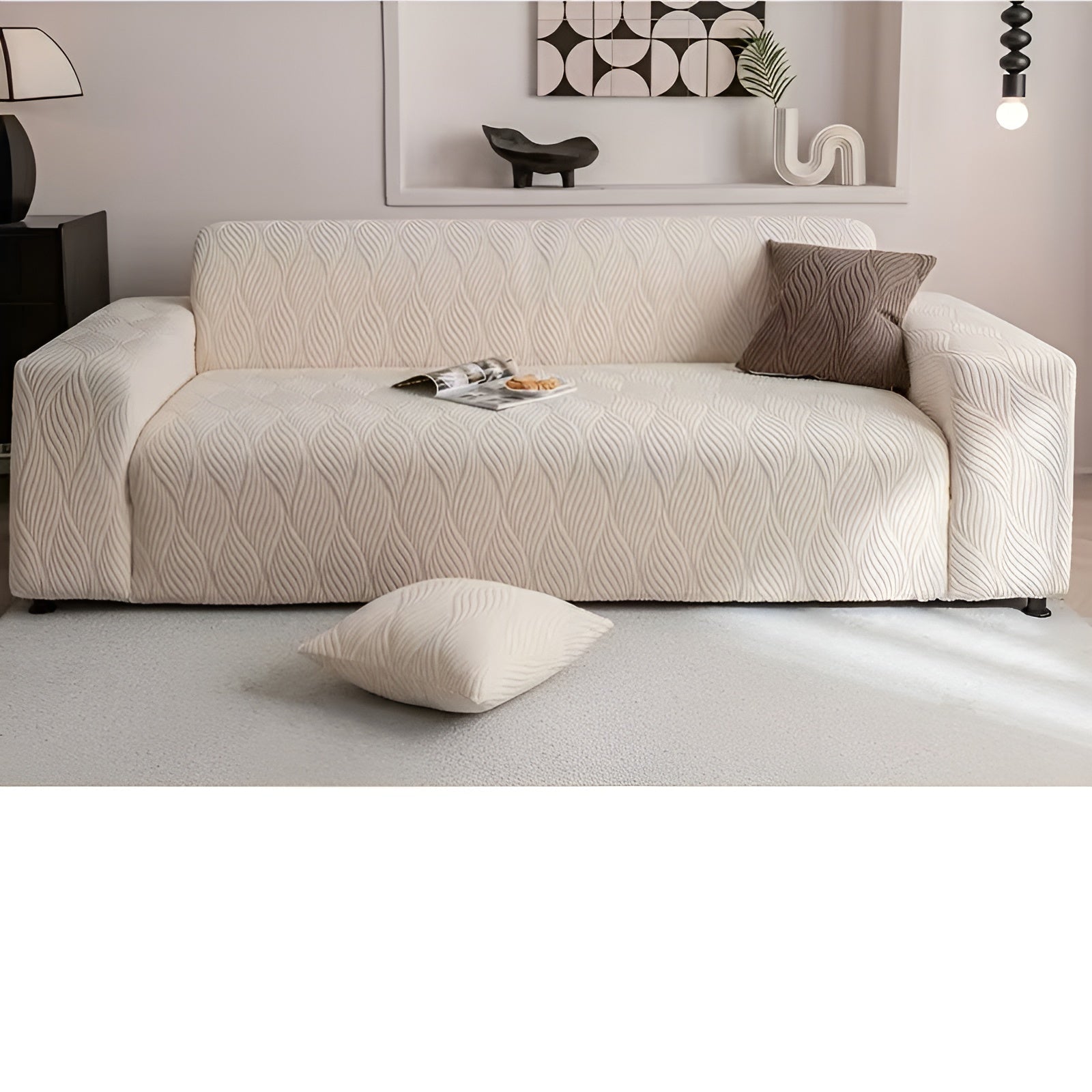 Elastischer Sofabezug aus Fleece – Weich und Gemütlich | Jacquard-Struktur Perfekt für Sofa & Wohnraum - Beige