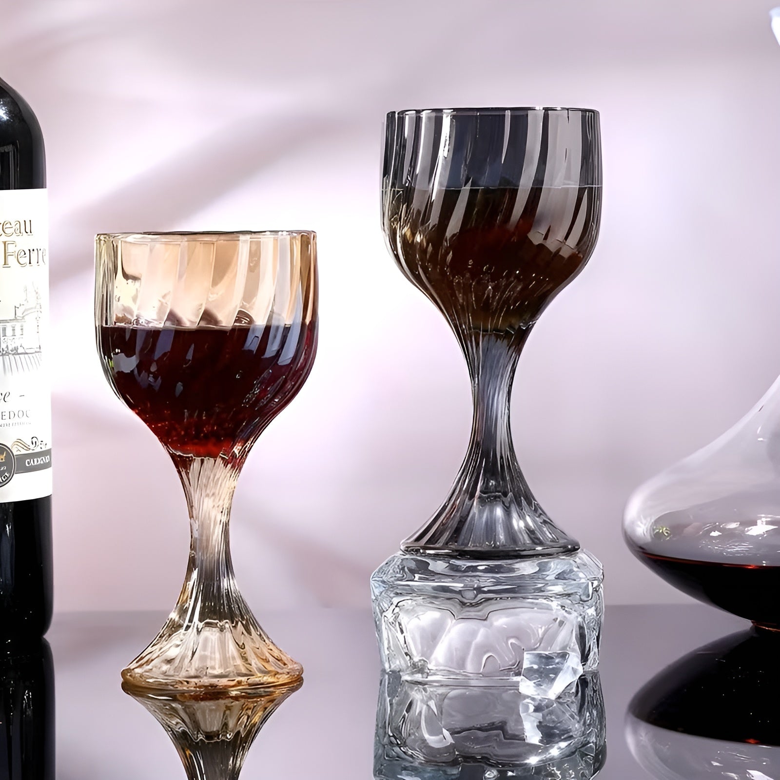 Retro Trinkgläser mit Stiel (6 Stück) – Gerilltes Glas im Vintage-Look | Stilvoll für jede Tafel - Wohnzubehör