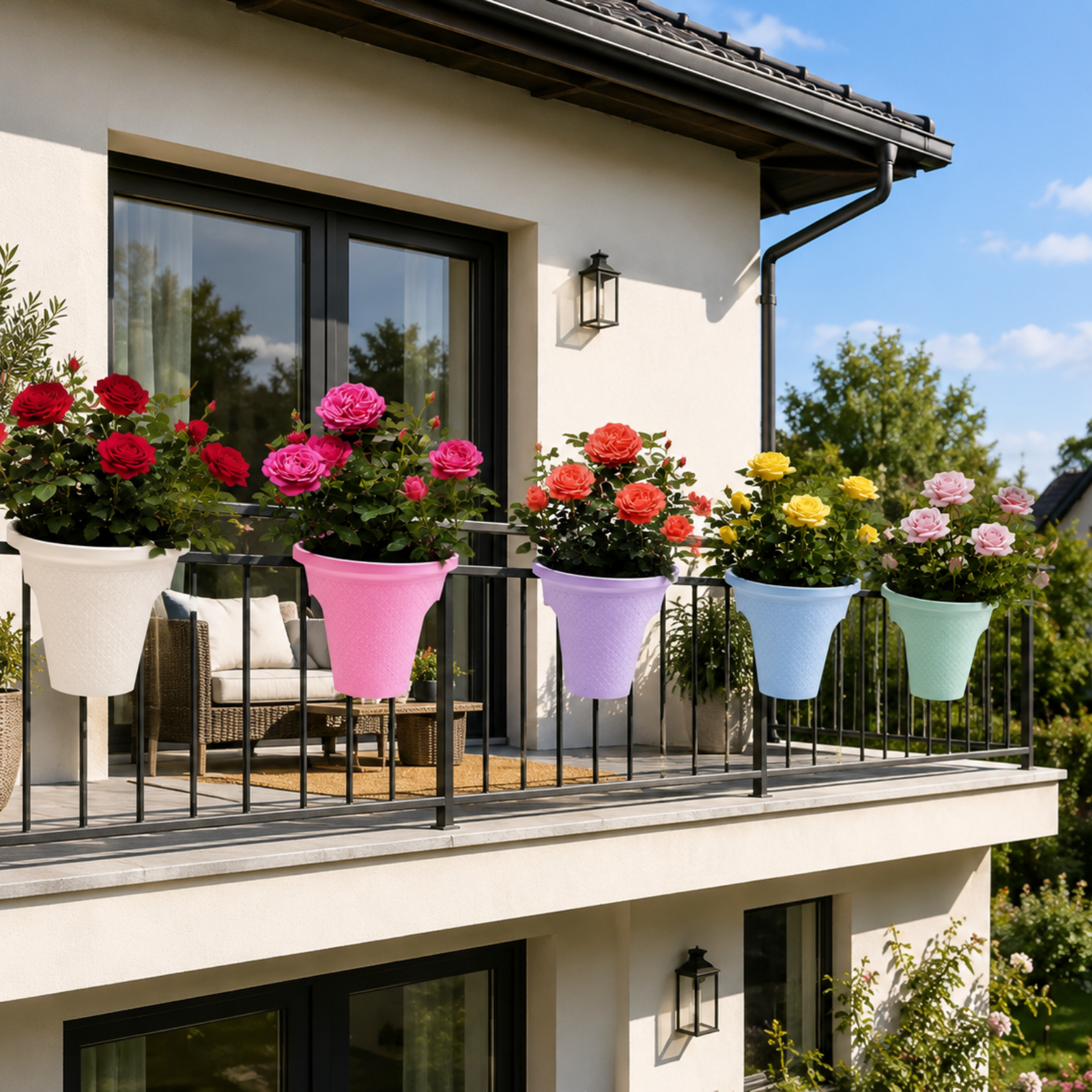 4er-Set Balkon-Pflanzenständer – Mehrstufiges Design | Maximale Platzausnutzung für Pflanzen - Hängende Blumentöpfe!