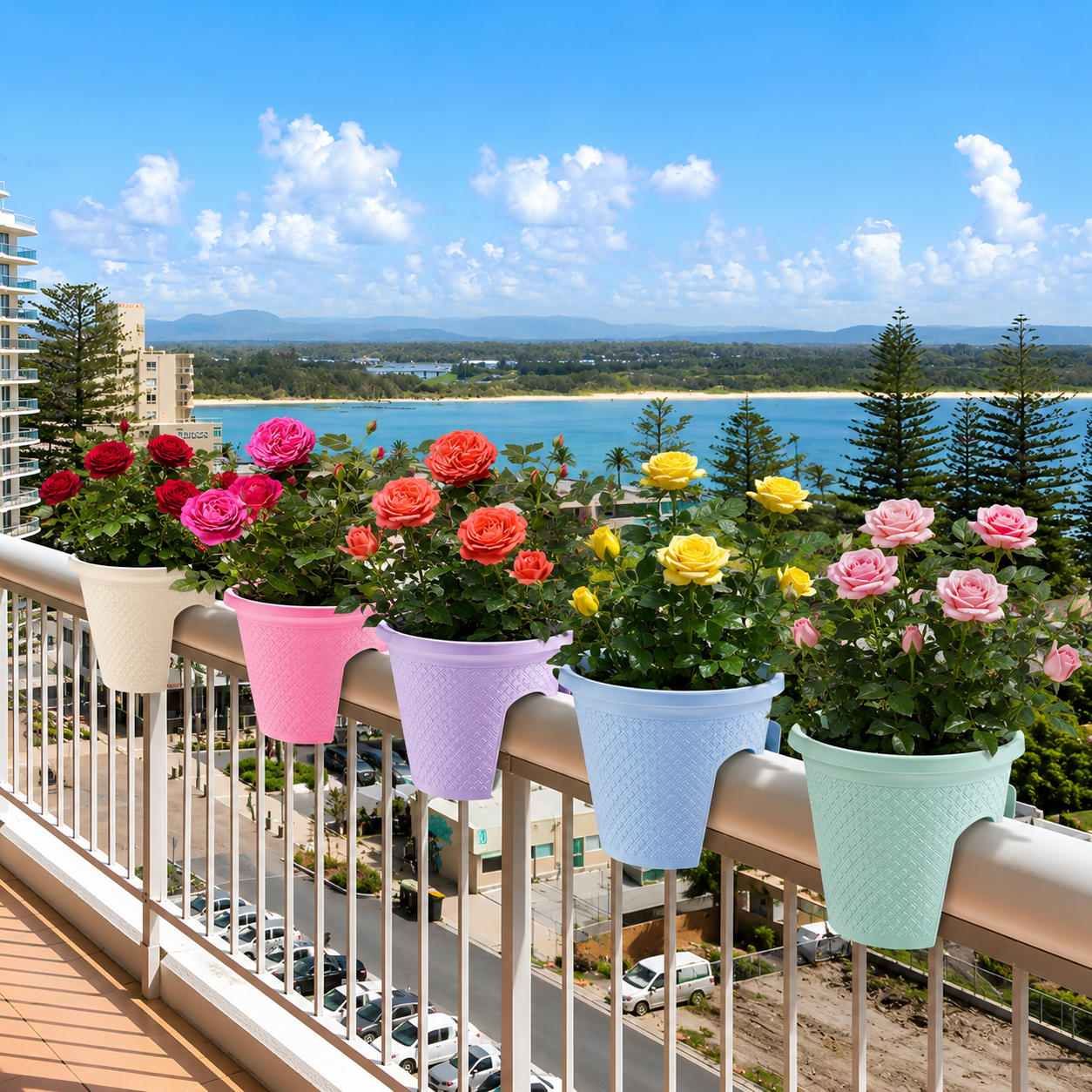 4er-Set Balkon-Pflanzenständer – Mehrstufiges Design | Maximale Platzausnutzung für Pflanzen - Hängende Blumentöpfe!