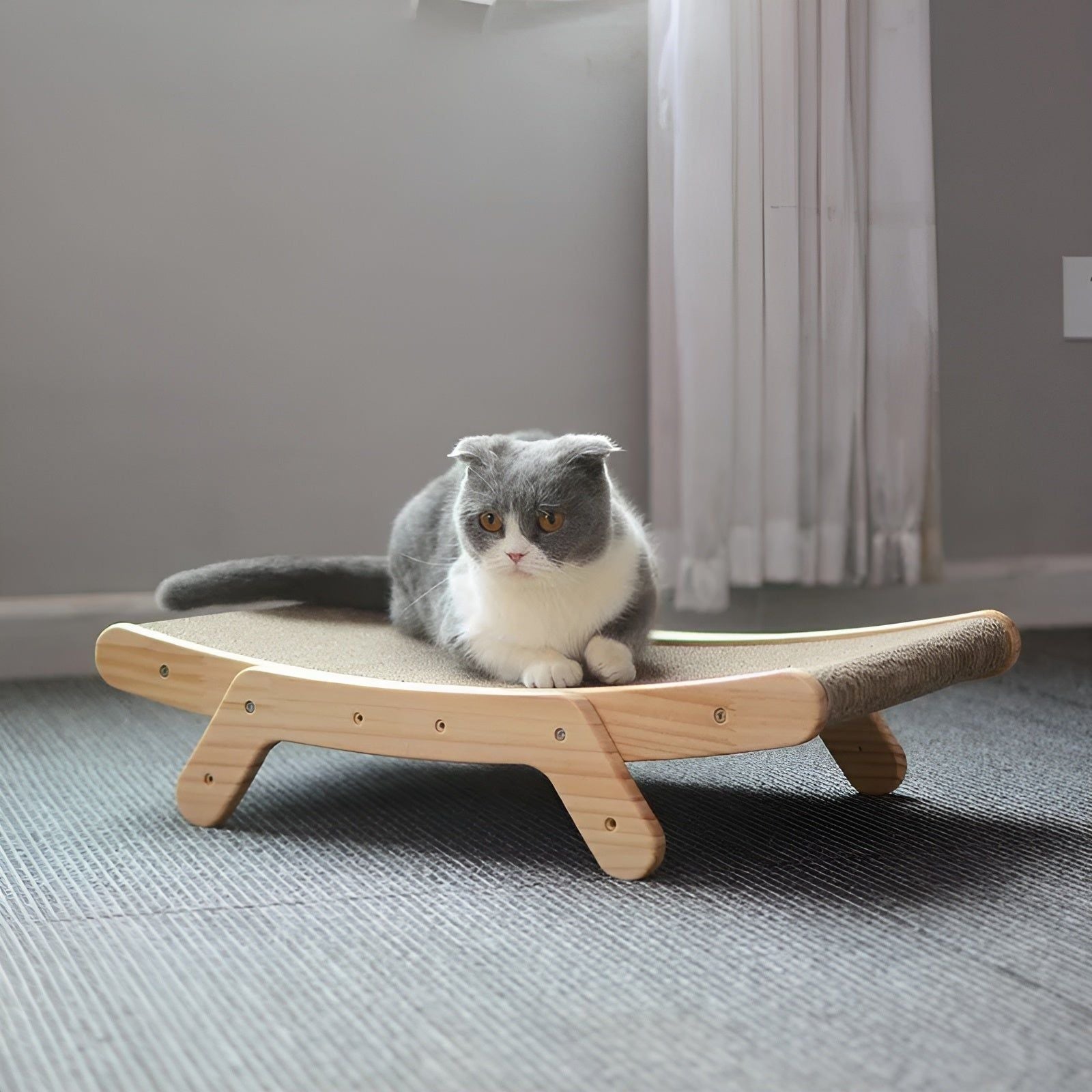 PurrPlay Board - Multifunktionales Abnehmbares Katzenkratzbrett aus Holz - Elegare