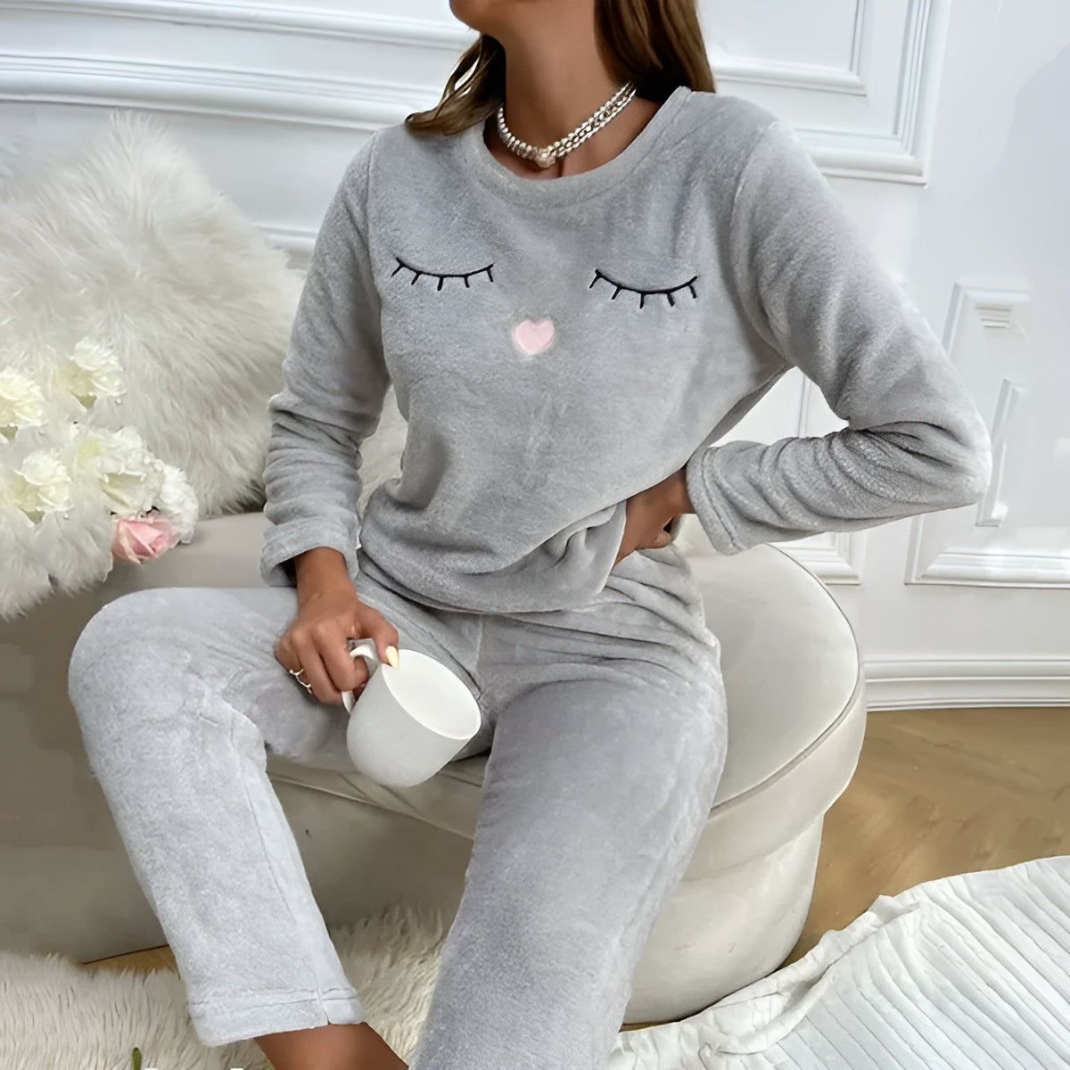 Carla Set - Warmer Damenpyjama aus Flanell für die Herbst-Winter Nächte - Elegare