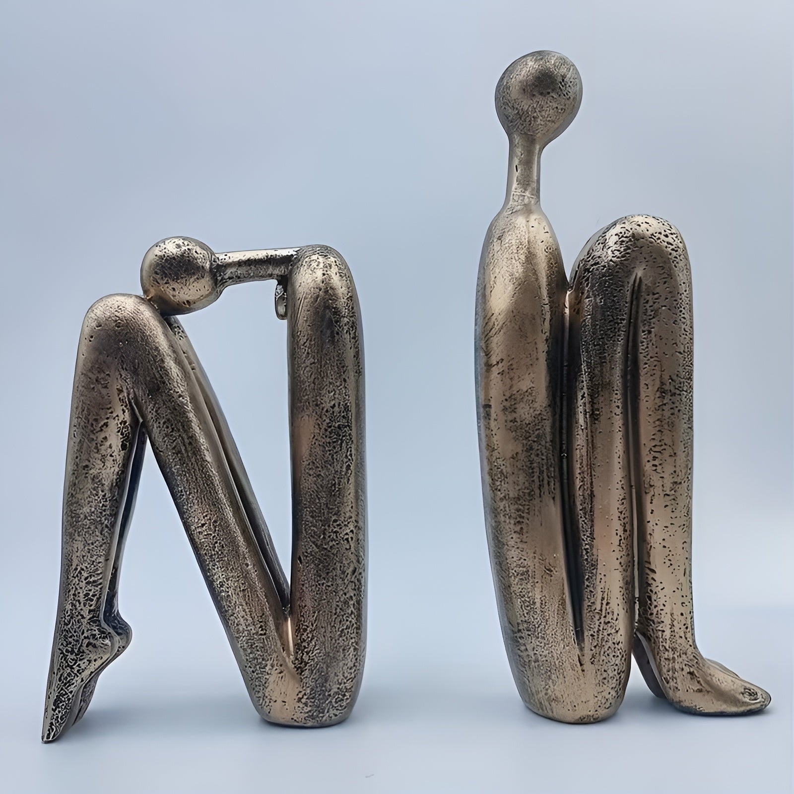 2-teiliges Skulpturen-Set aus Kunstharz – Moderne Menschenfiguren | Dekorativ für Regal & Wohnzimmer - Gold - Skulptur