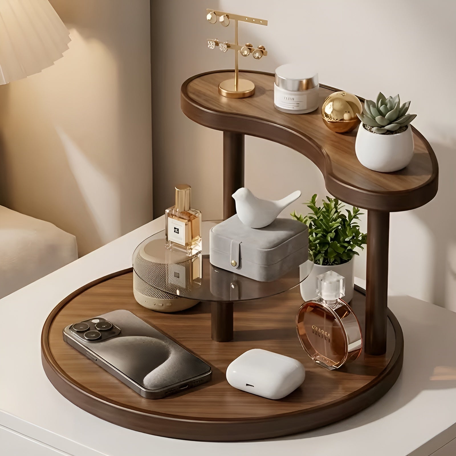 Drehbarer Make-up-Organizer aus Holz – 3-stöckig und stabil | Praktische Aufbewahrung für Kosmetik - Wohnzubehör