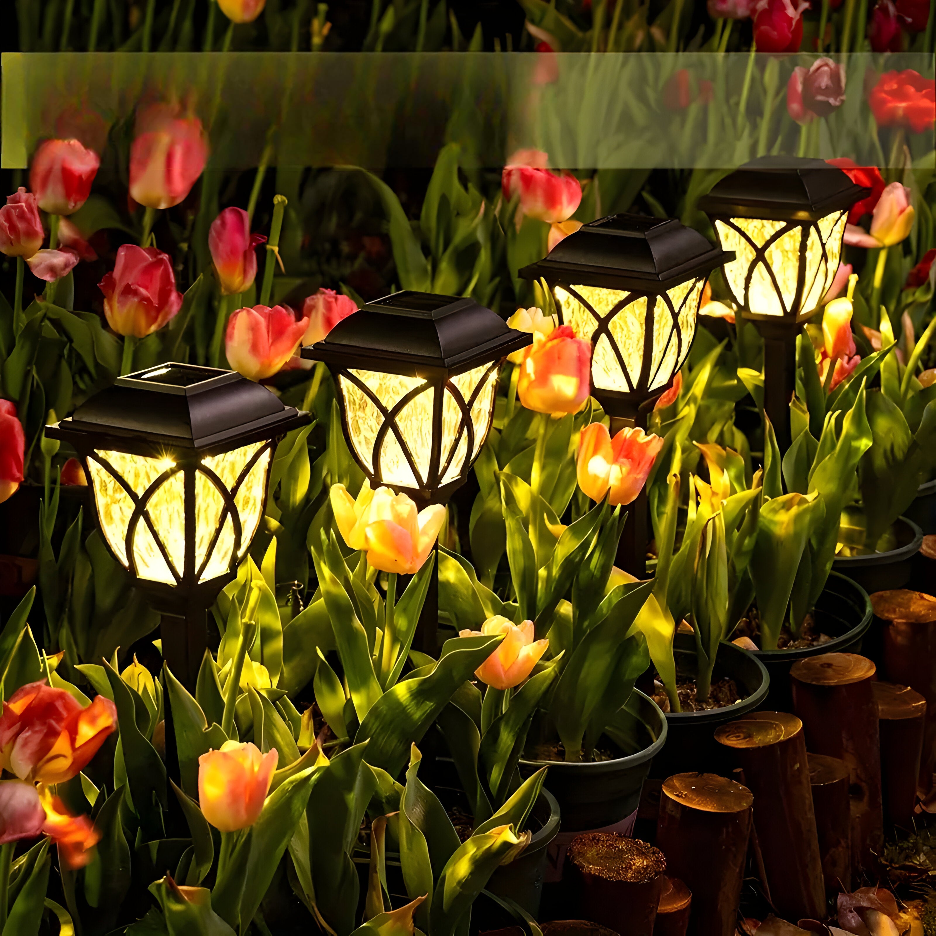 HexaGlow Licht – 4er-Set Retro Quadratische Garten Solarleuchten