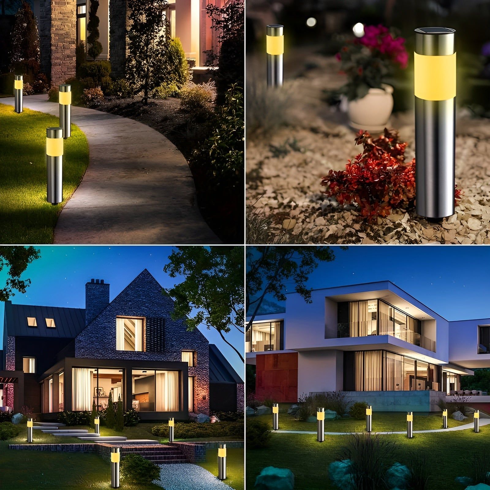 SteelPath Light - 2er Set LED Landschaftsbeleuchtung Zylindrisch Edelstahl Gartenleuchten Elegare