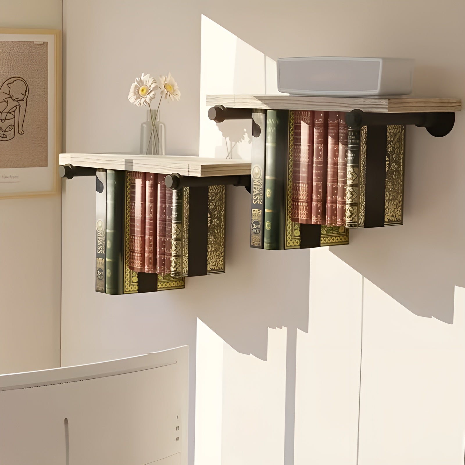Schwebende Bücherregale (2er-Set) – Platzsparend & Dekorativ | Wandregale für Wohnzimmer & Büro - Hellbraun - Wandregal