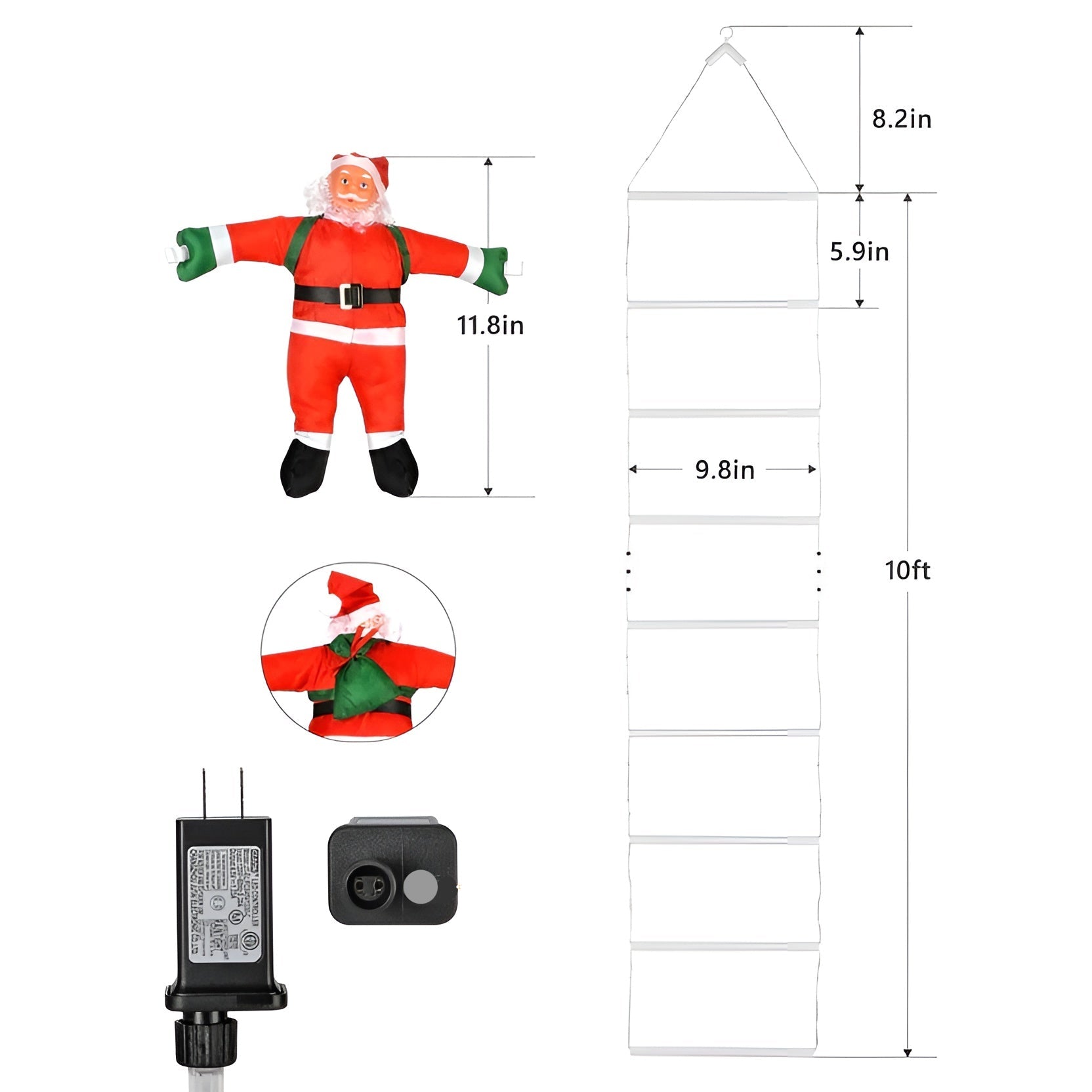 LED-Weihnachtsmann mit Kletterleiter – Leuchtende Weihnachtsdekoration | Für Innen & Außen, USB-Betrieben