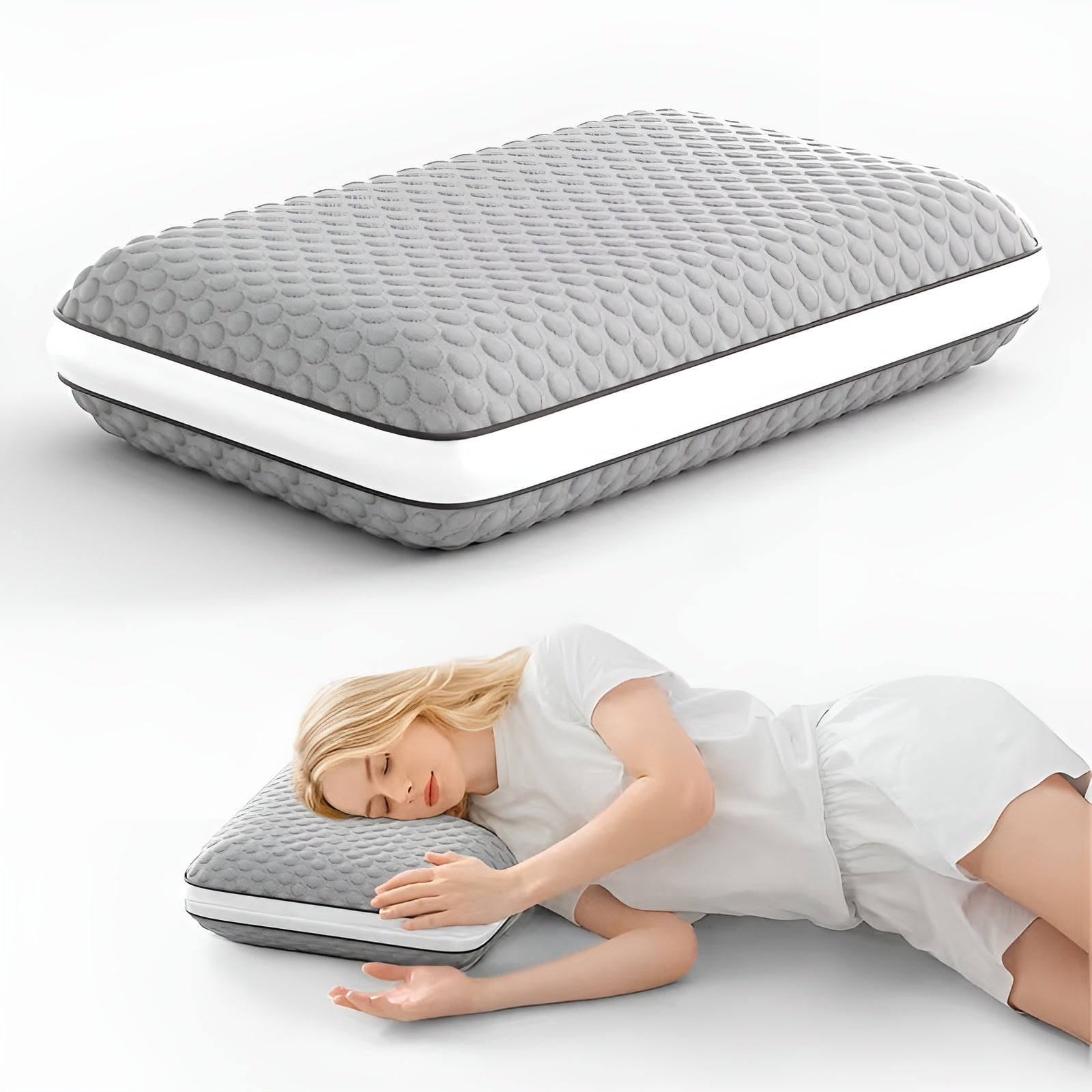 Ergonomisches Kissen mit Kühlfaser – Beidseitig & Atmungsaktiv | Ideal für Rücken- Seiten- und Bauchschläfer - Grau