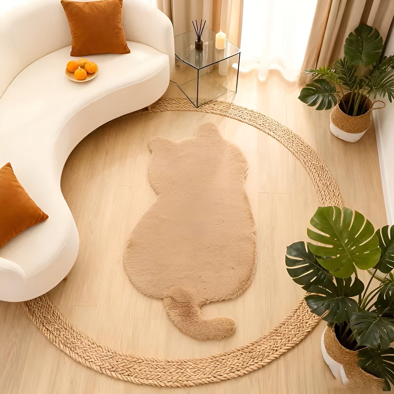 Kleiner Teppich in Katzenform – Weich und gemütlich | Perfekt für Sofa Regal oder Kommode - Teppich