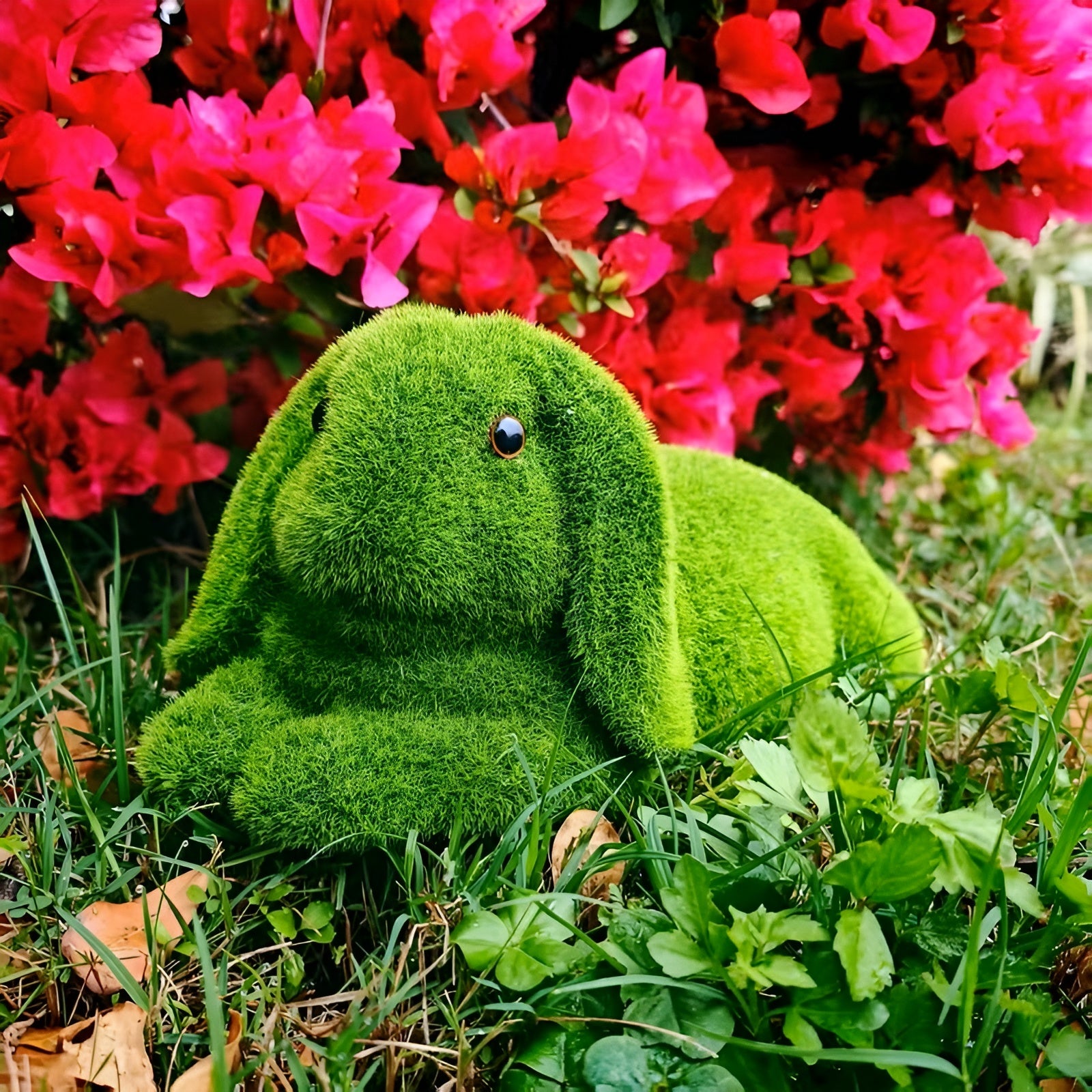 3D-Statue mit beflocktem Hasen – Osterhasenornament aus grünem Kunstharz | Gartendekoration für Terrasse, Rasen, Bonsai und Innenräume