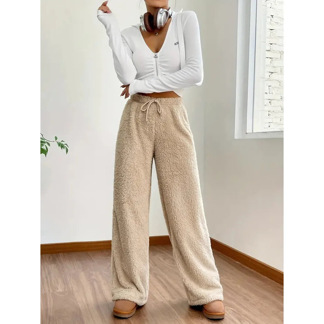 Freya Pants - Warme und bequeme Teddybär-Hose mit weitem Bein - Elegare