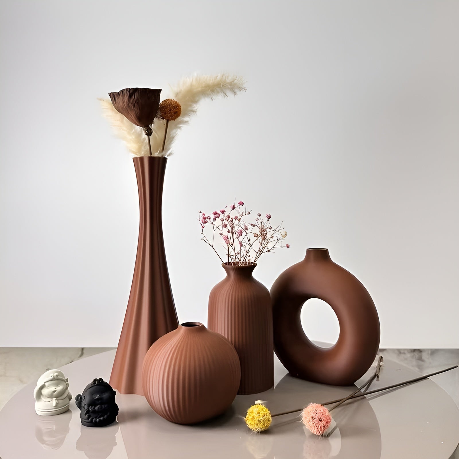 Boho Vasen Set (4 Stück) – Dekorativ für Trockenblumen | Perfekt für Wohnzimmer Büro und Tischdeko - Vase