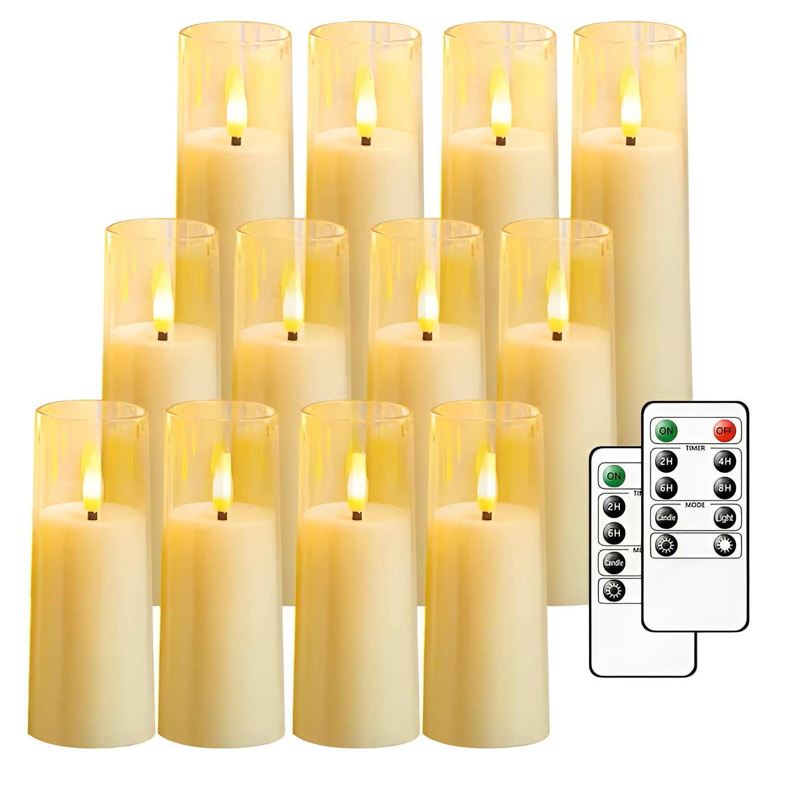 Flackernde LED Kerzen 12er Set – Stimmungsvolles Licht ohne Brandgefahr | Mit Fernbedienung & Timer - Weiß - Wohnzubehör