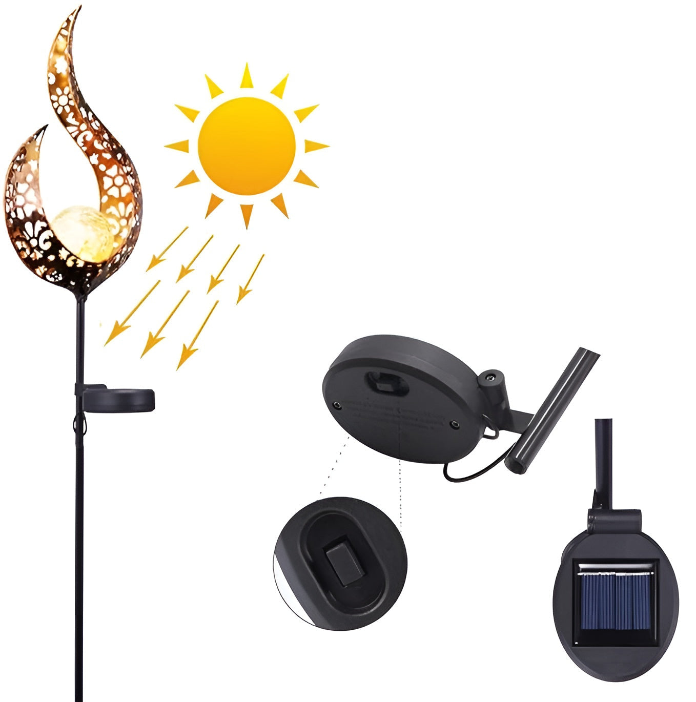 Solar-Gartenlampe aus Metall – Warmes LED-Licht | Dekorativ für Terrasse & Garten