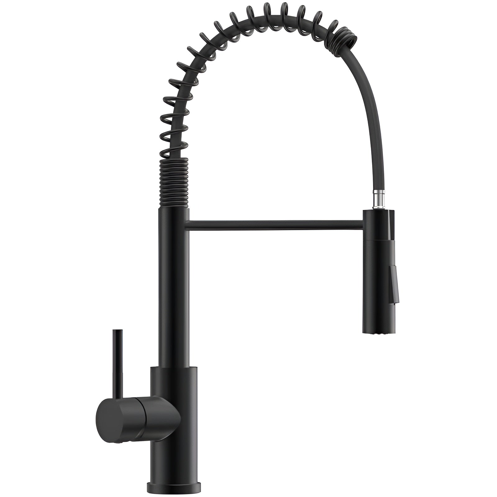 Küchenarmatur mit Feder – Hochdruck Spültischarmatur in Schwarz | Edelstahl mit Brause, 360° schwenkbar, 2 Strahlarten