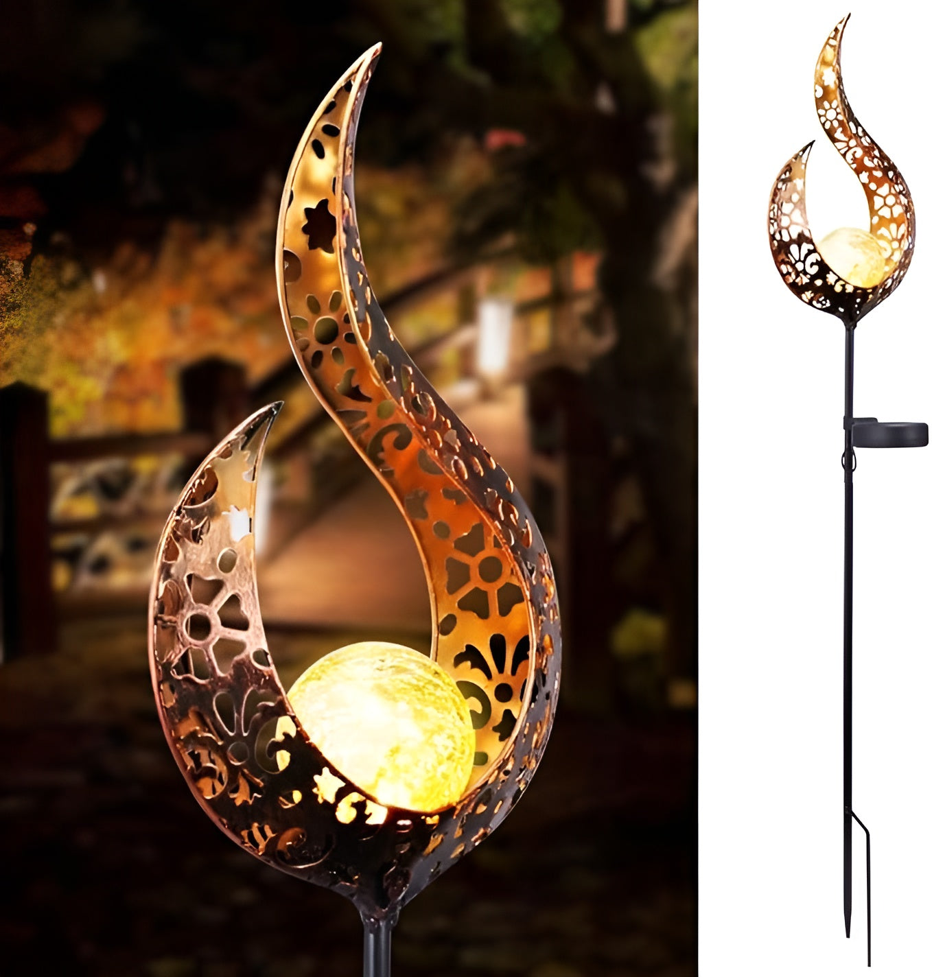 Solar-Gartenlampe aus Metall – Warmes LED-Licht | Dekorativ für Terrasse & Garten