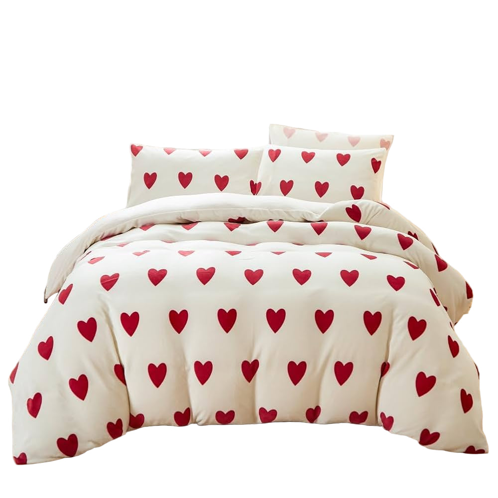 Bettwäsche-Set mit Herzmotiv – Weich & Warm für Herbst und Winter | Kuscheliges 3-teiliges Set aus Plüsch in Hellbeige