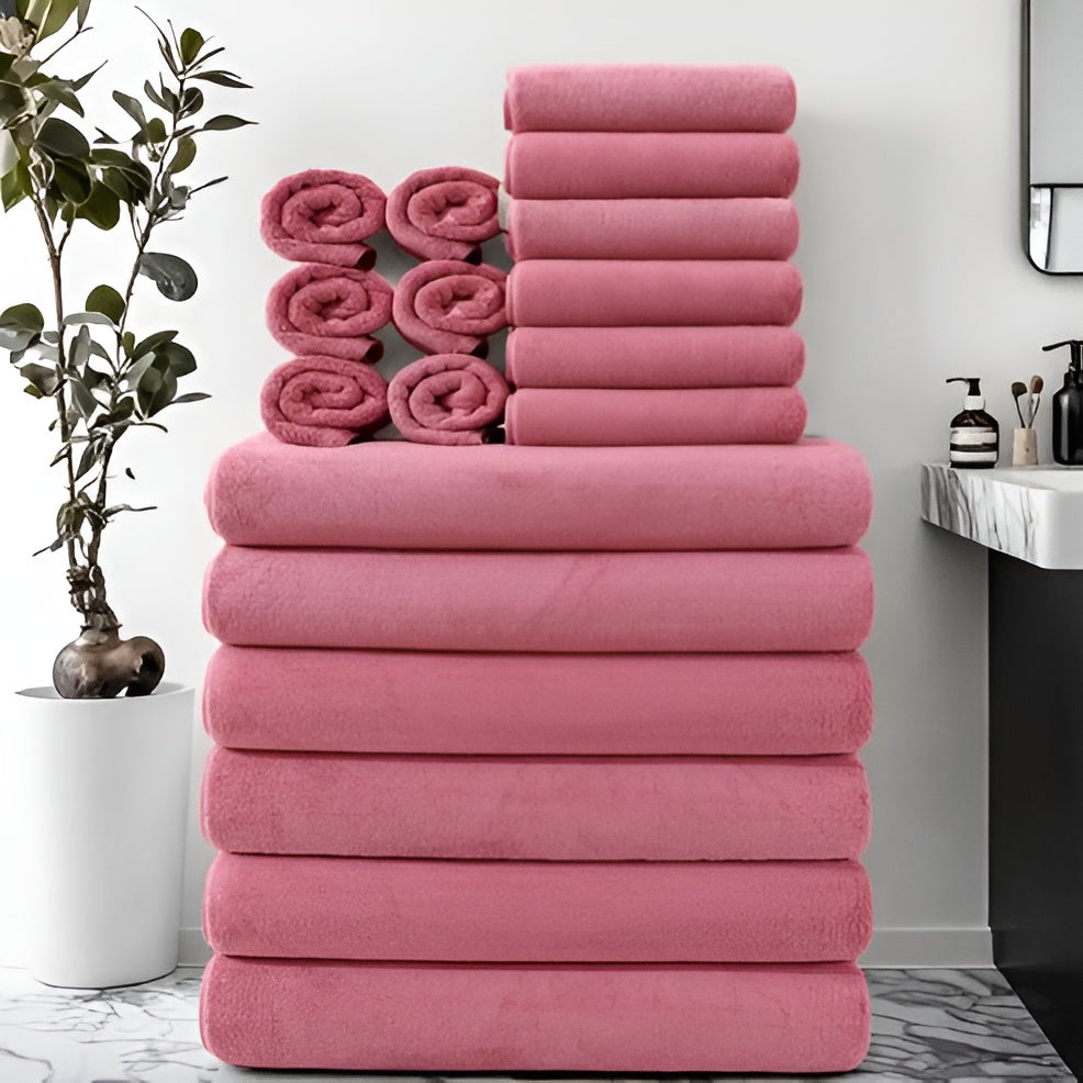 8-teiliges Set Schnell Trocknender Badetücher – Superweich Für Zu Hause Und Im Spa - Dunkelrosa - Handtuch-Set