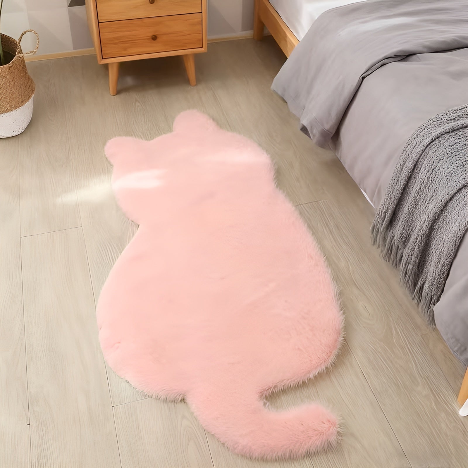 Kleiner Teppich in Katzenform – Weich und gemütlich | Perfekt für Sofa Regal oder Kommode - Rosa