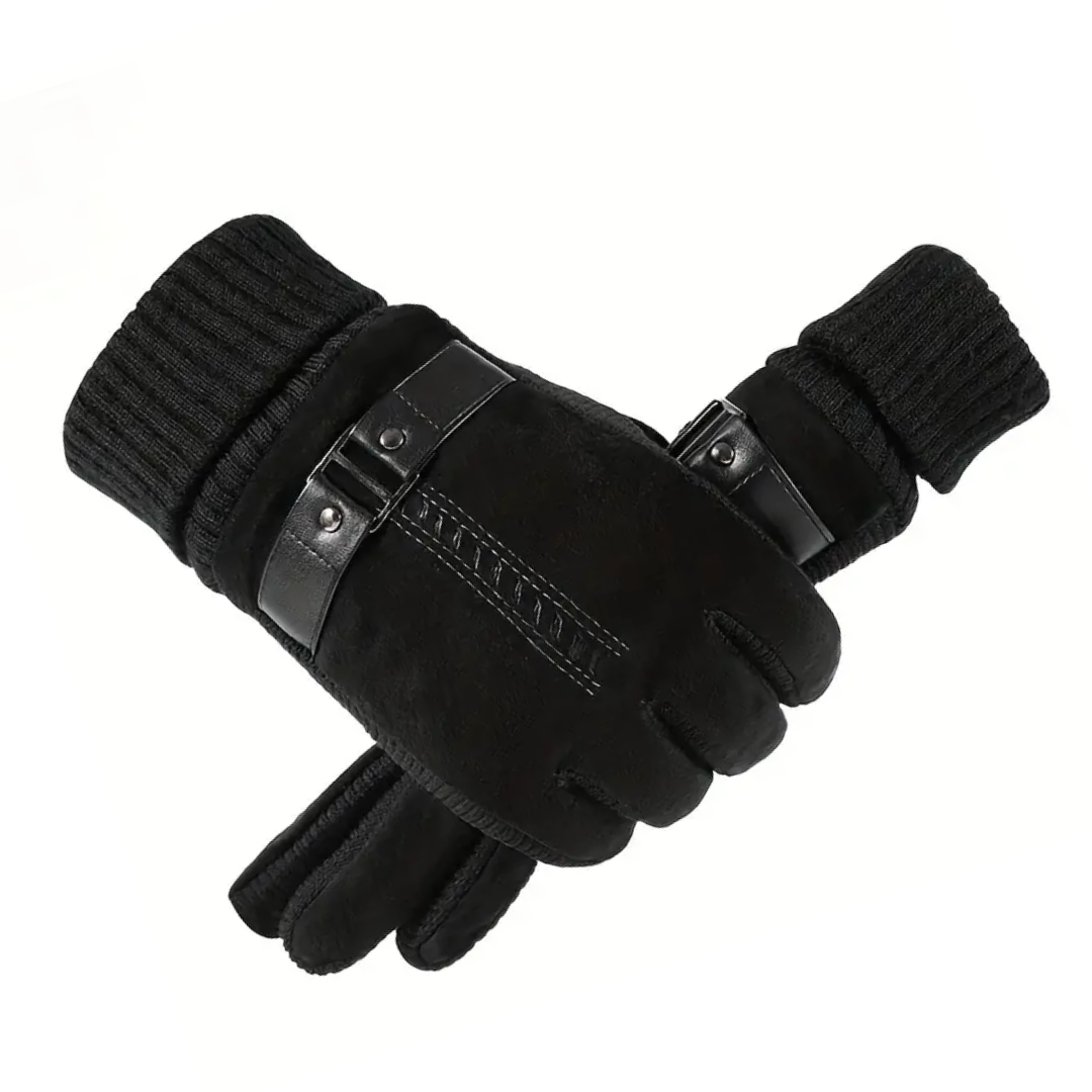 Braune Herren Lederhandschuhe – Frontansicht, winddicht und warm