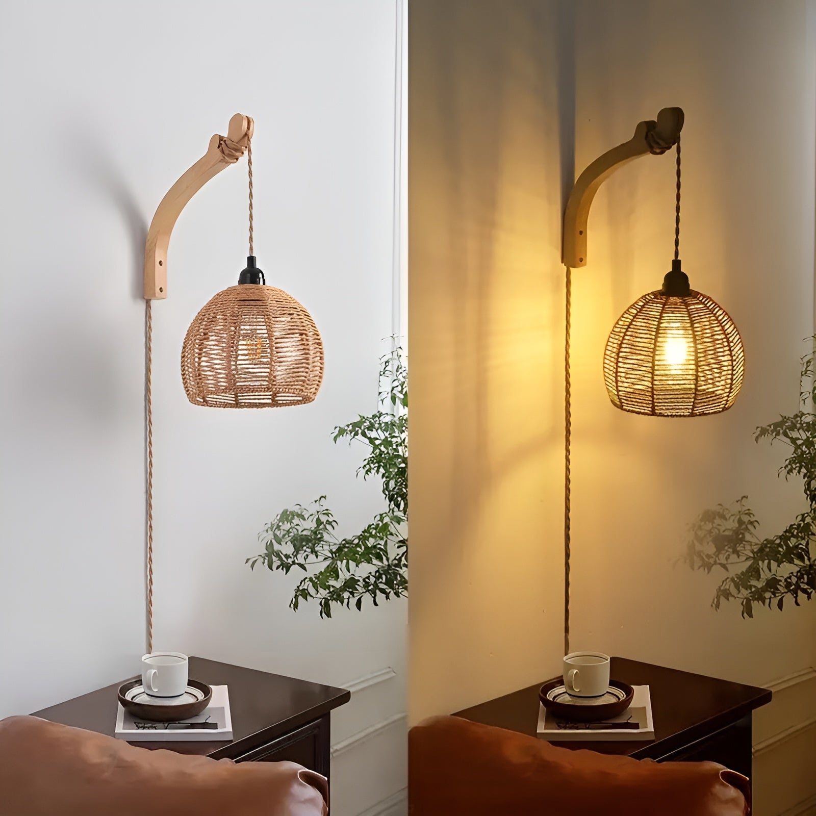 Wandleuchte mit Geflochtenem Lampenschirm – Natürliche Materialien & Rustikaler Charme | Ideal für Schlafzimmer & Flur