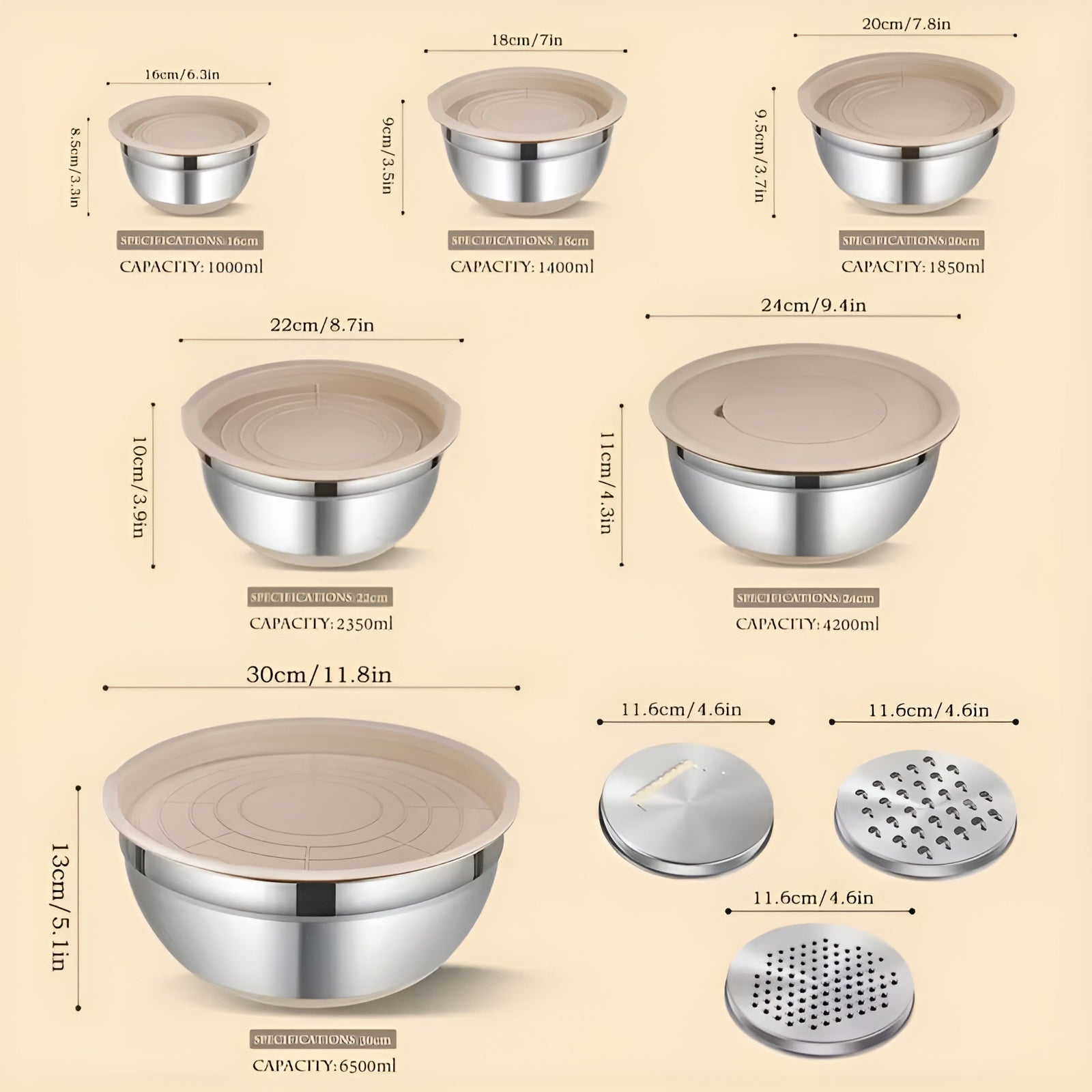 15-teiliges Edelstahl-Rührschüsselset – Rutschfeste Silikonbasis | Ideal zum Mischen Backen und Kochen - Rührschüssel