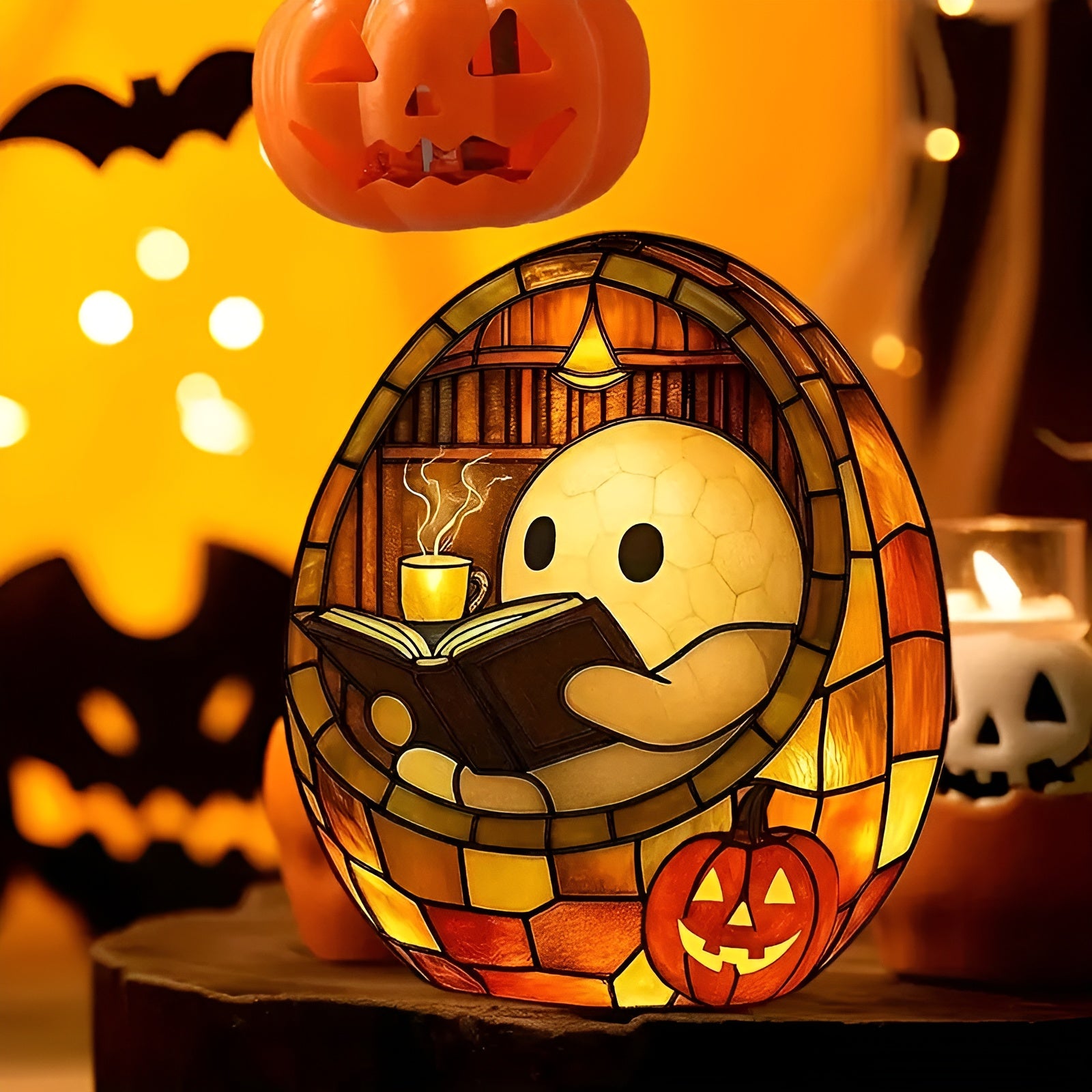 Halloween Buchlampe– Niedliche Lesefigur mit Buchlicht | Dekorative Nachttischlampe, Halloween-Dekoration &  Geschenkidee