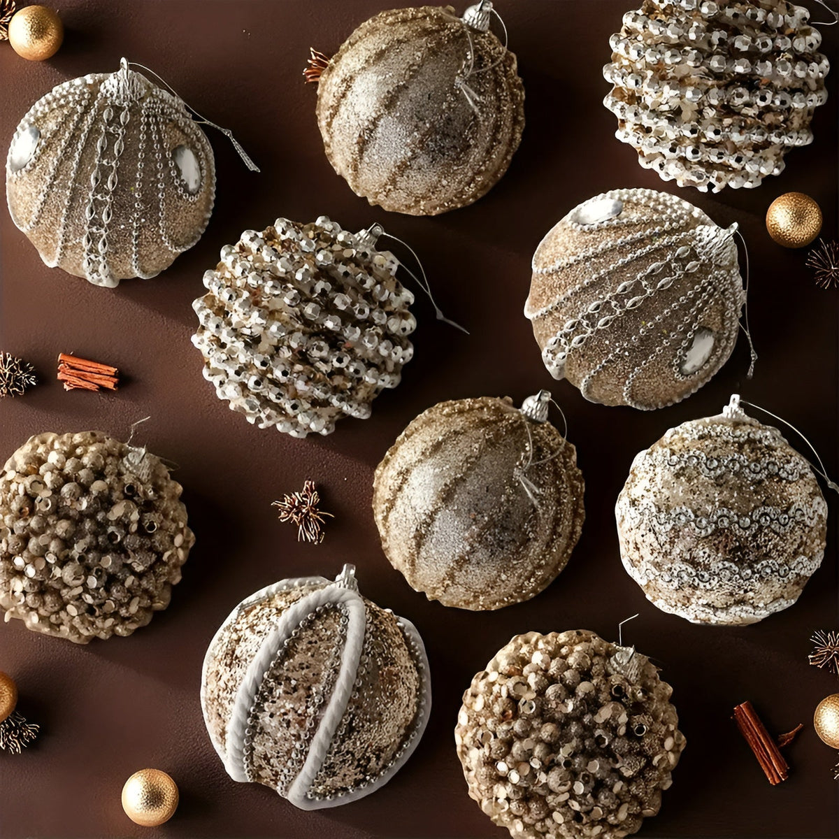 6er Set Glas-Christbaumkugeln – Stilvolle Deko in Champagner | Ideal für den Weihnachtsbaum - 6 Stück