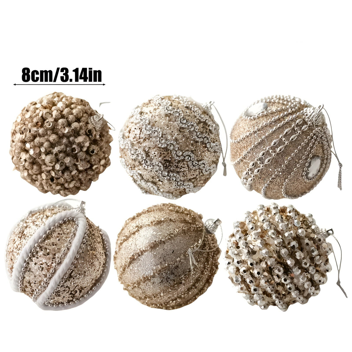 6er Set Glas-Christbaumkugeln – Stilvolle Deko in Champagner | Ideal für den Weihnachtsbaum - 6 Stück