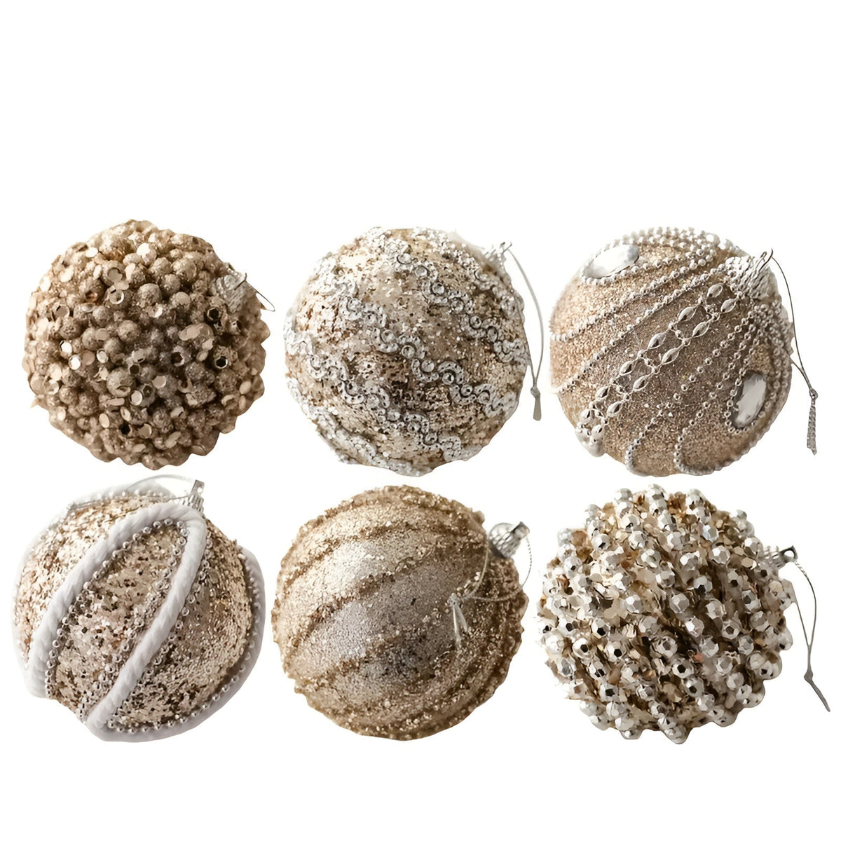 6er Set Glas-Christbaumkugeln – Stilvolle Deko in Champagner | Ideal für den Weihnachtsbaum - 6 Stück