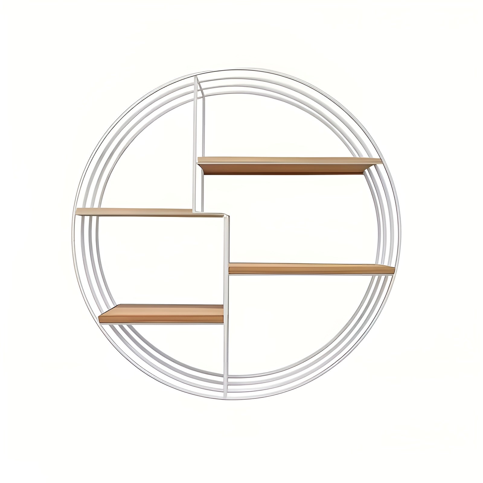 Runde Wandregal mit 4 Ebenen – Retro Design aus Holz & Metall | Dekoratives Hängeregal für Wohnzimmer Bad &