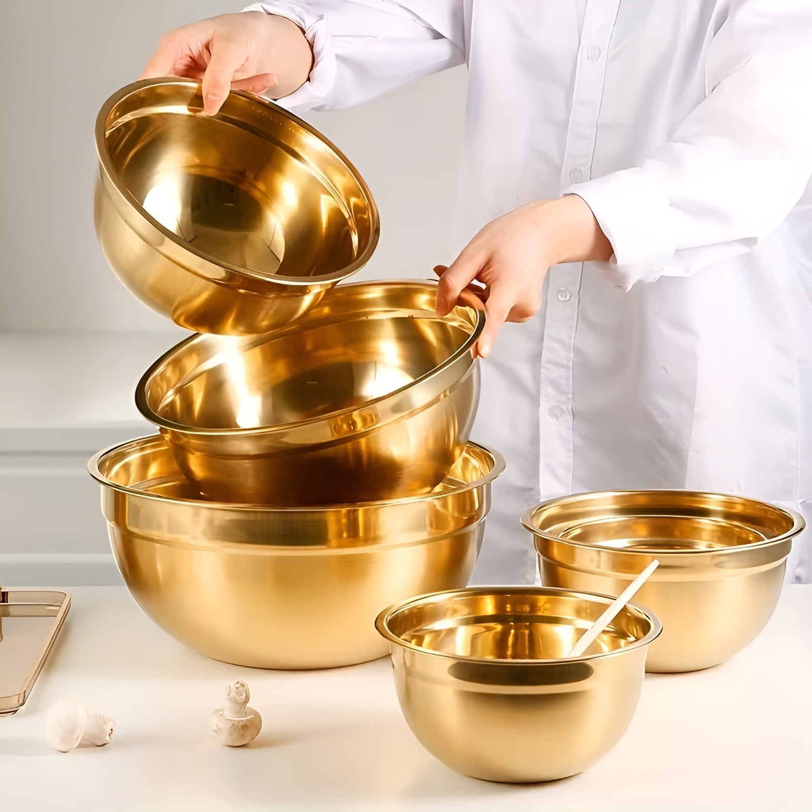 14-teiliges Gold-Rührschüsselset – elegant und praktisch | Ideal zum Mischen Backen und Servieren - Rührschüssel