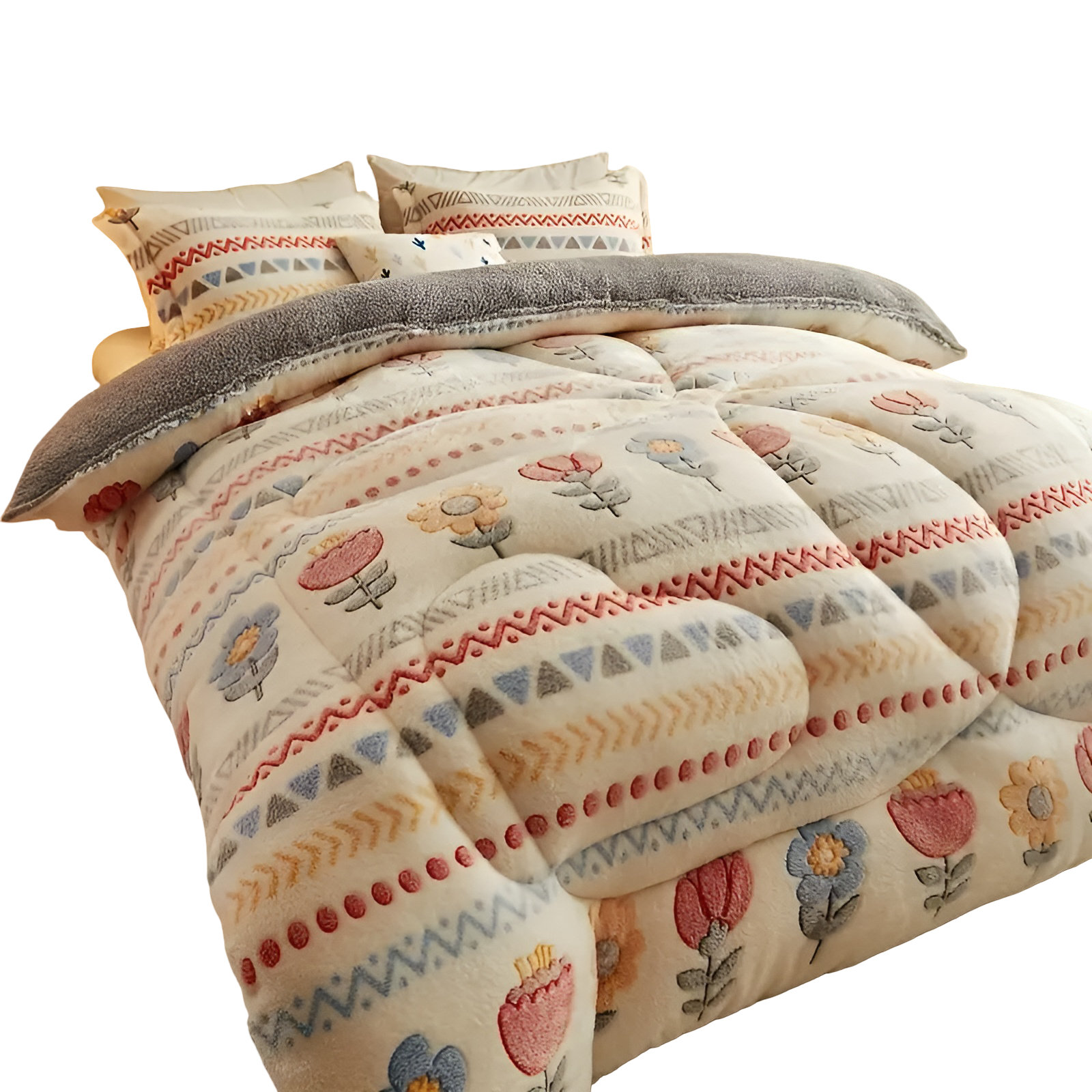 Boho Winterdecke – Dick, Weich und Gemütlich | Buntes Blumen- & Geo-Muster aus Fleece