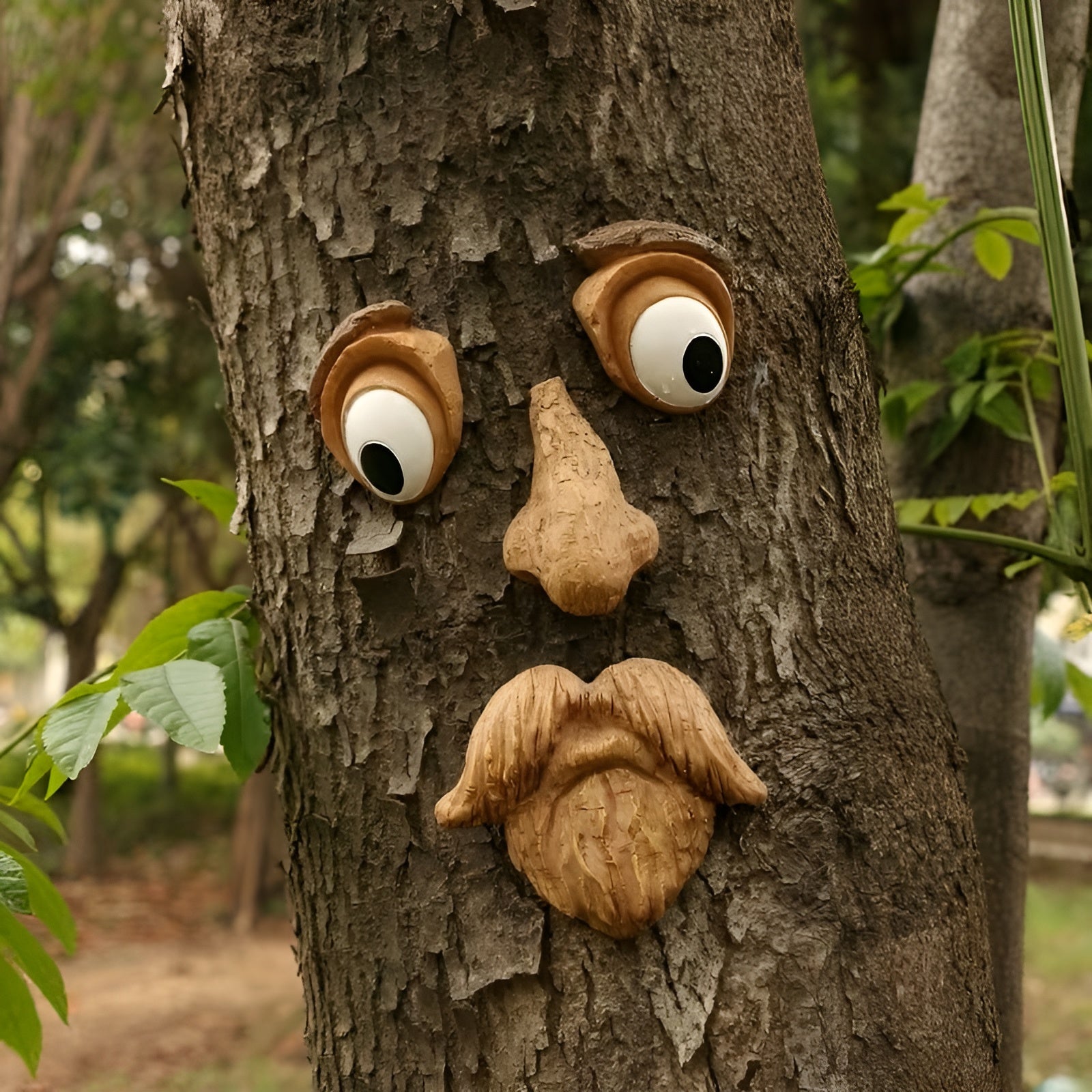 Baumgesicht-Gartendekoration, 4er-Set – Baumgesicht-Skulptur aus Kunstharz für den Außenbereich | Lustige Baumgesichter