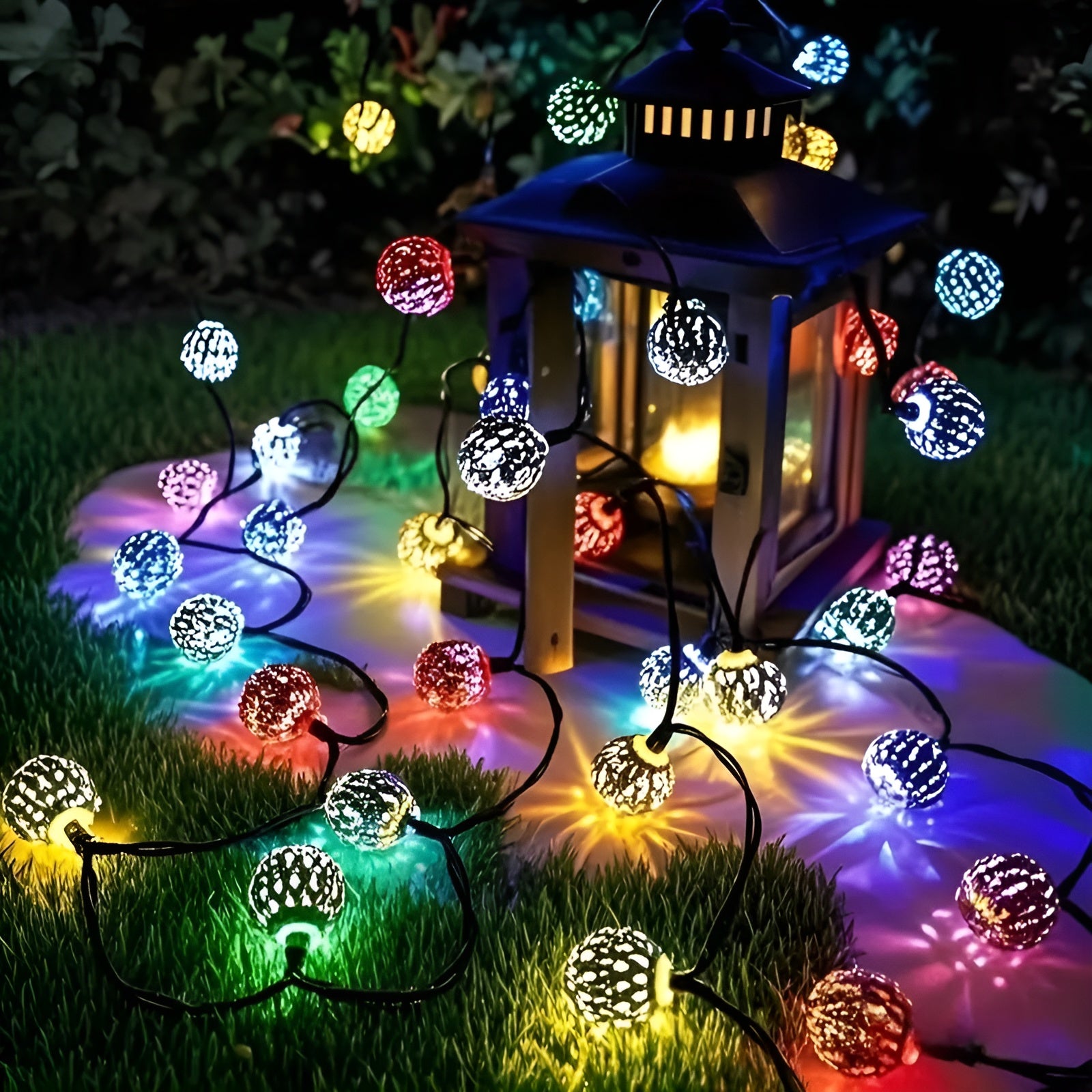 Solarkugelleuchten im marokkanischen Stil – Bunte LED-Lichterkette für Garten & Balkon