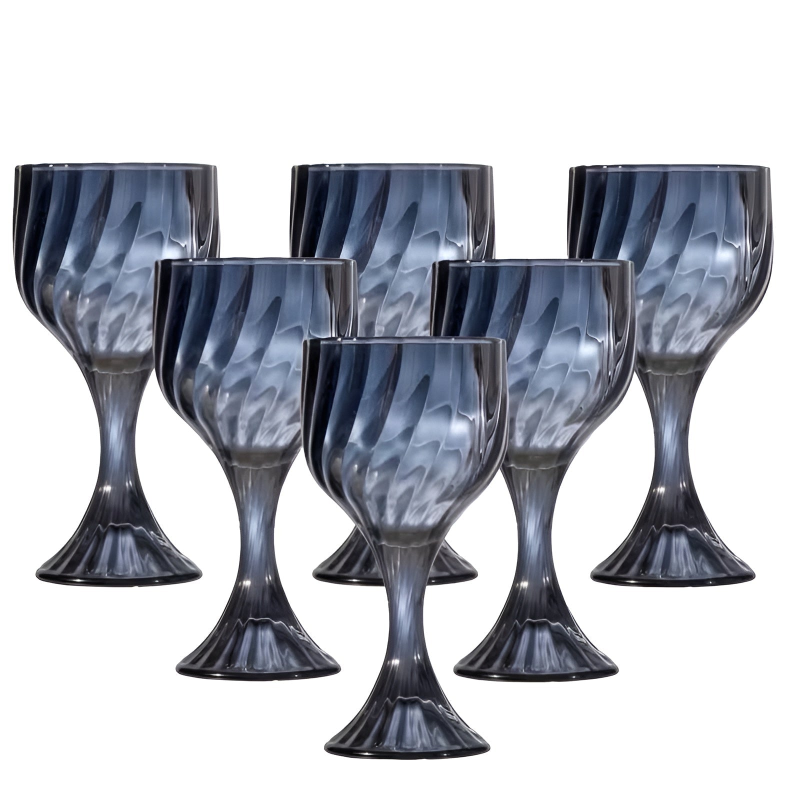 Retro Trinkgläser mit Stiel (6 Stück) – Gerilltes Glas im Vintage-Look | Stilvoll für jede Tafel - Aschegrau