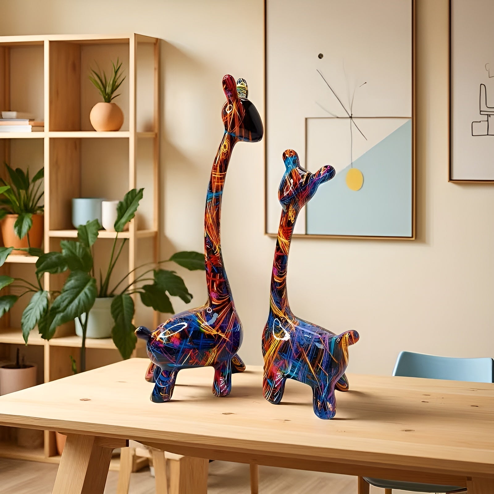 Bunte Giraffenfigur – Kreative Tierdeko aus Resin | Dekorativ und Modern - Farbenfroh - Skulptur