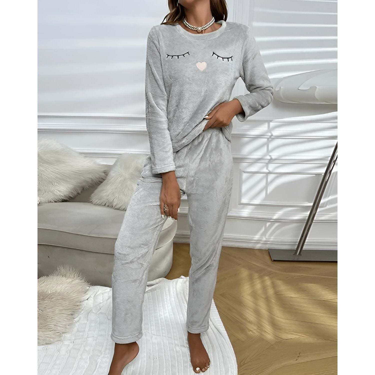 Carla Set - Warmer Damenpyjama aus Flanell für die Herbst-Winter Nächte - Elegare