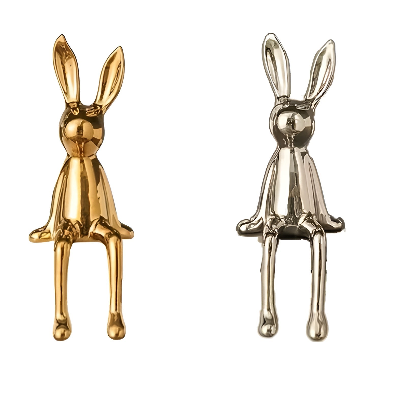 Sitzende Hasenfigur aus Keramik (2er/3er) – Niedliche Osterdekoration | Modern & Dekorativ für Zuhause und Büro - Gold