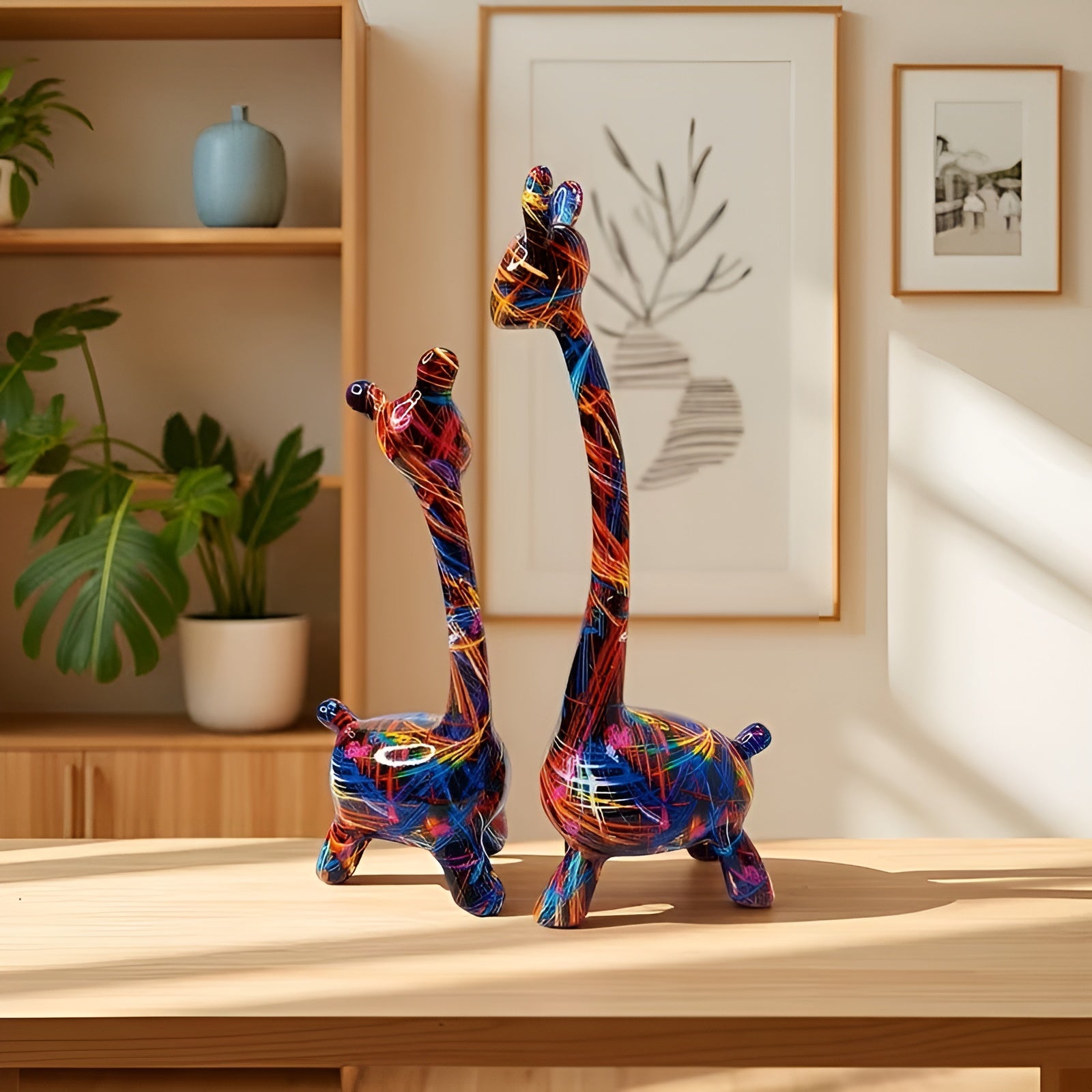 Bunte Giraffenfigur – Kreative Tierdeko aus Resin | Dekorativ und Modern - Farbenfroh - Skulptur