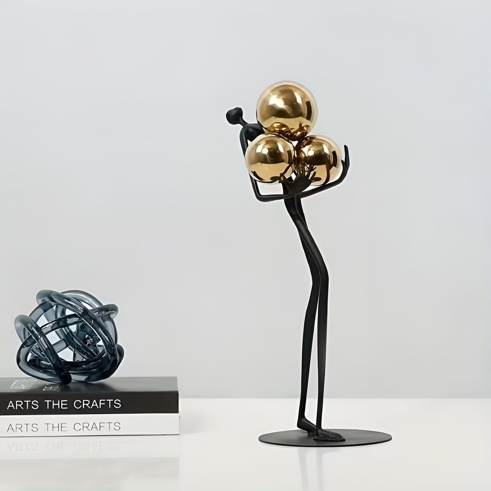 Metall Kugelhalter Skulptur – Modernes Minimalistisches Design | Dekorativ für Innen- und Außenbereich - Schwarz