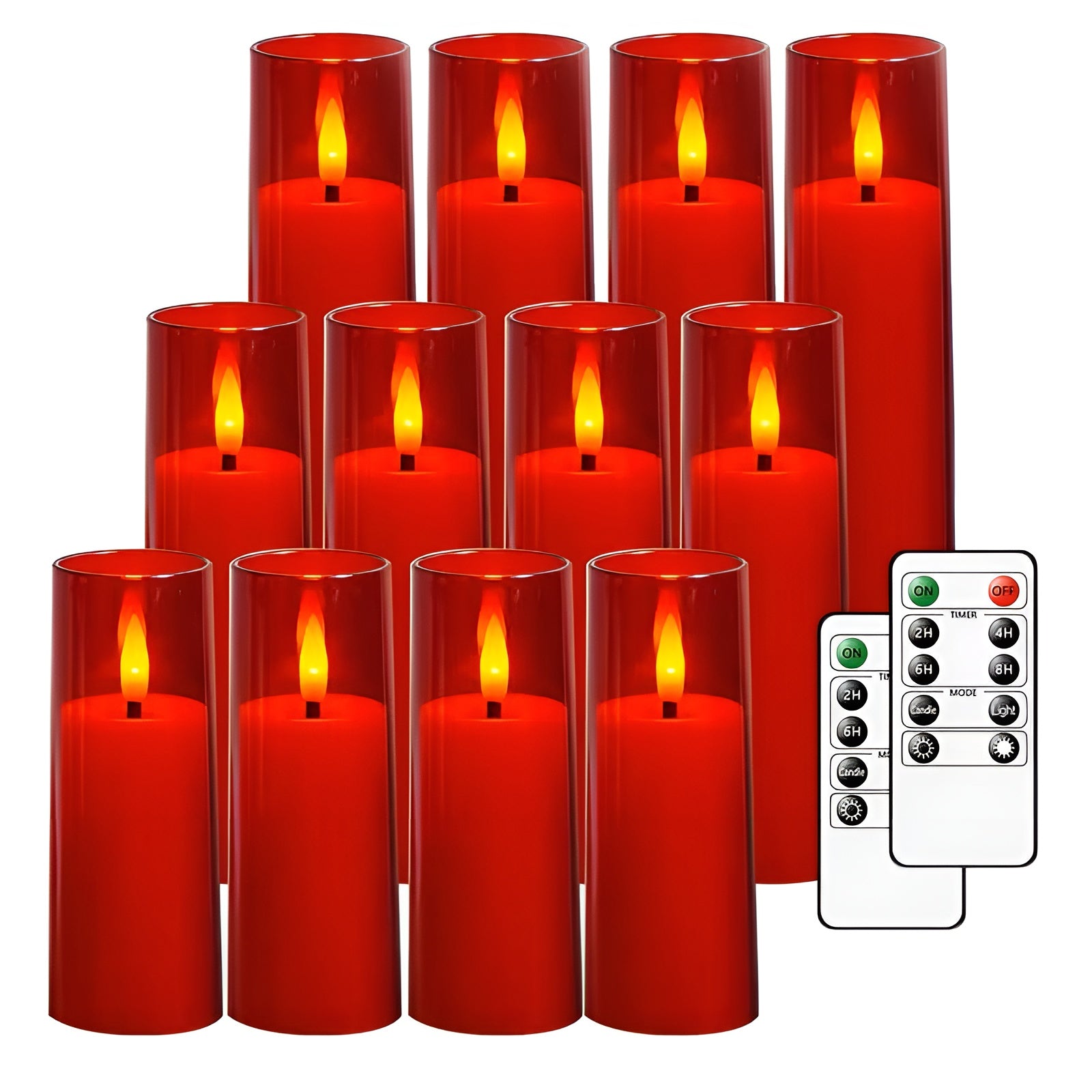 Flackernde LED Kerzen 12er Set – Stimmungsvolles Licht ohne Brandgefahr | Mit Fernbedienung & Timer - Rot - Wohnzubehör