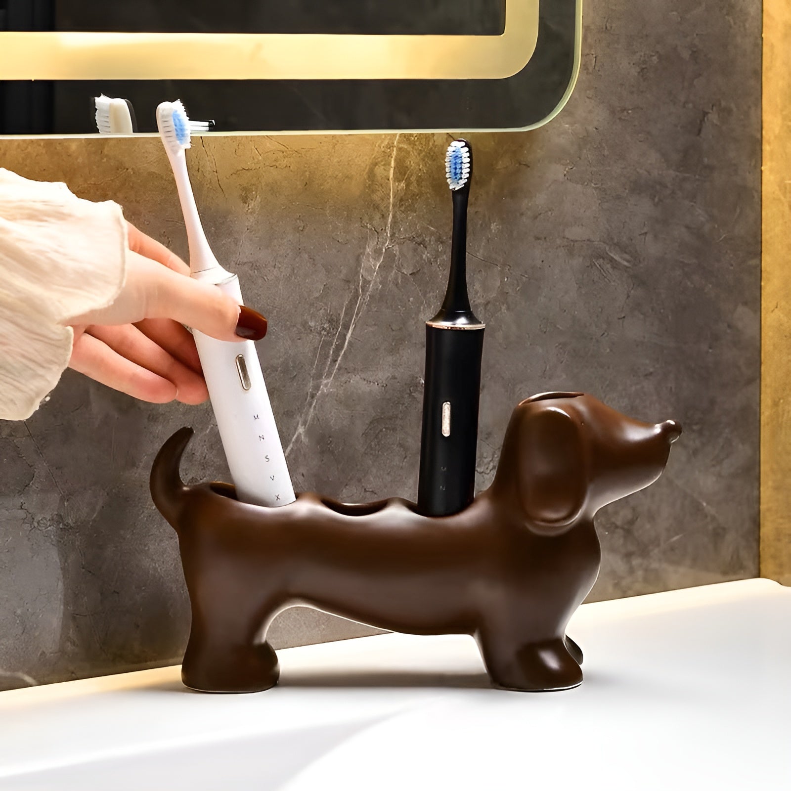 Keramischer Zahnbürstenhalter für Hunde – Hygienisch & Dekorativ | Perfekt für Waschbecken und Badregal - Wandregal