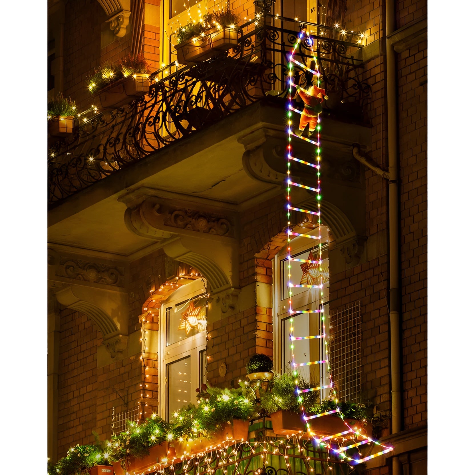 LED-Weihnachtsmann mit Kletterleiter – Leuchtende Weihnachtsdekoration | Für Innen & Außen, USB-Betrieben